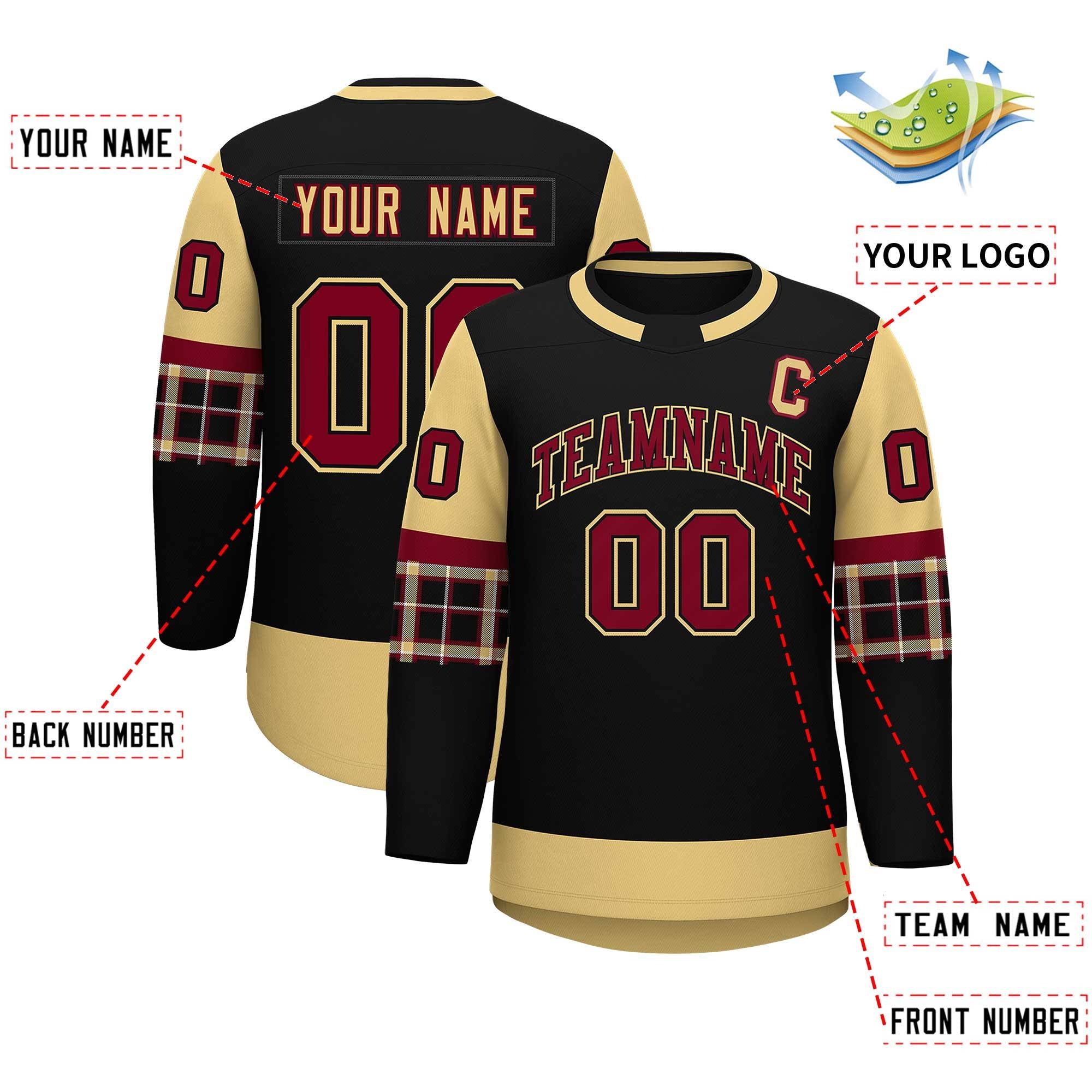 Custom Black Khaki Personalized Raglan Sleeves Round-Neck Hockey Jersey | KXKSHOP