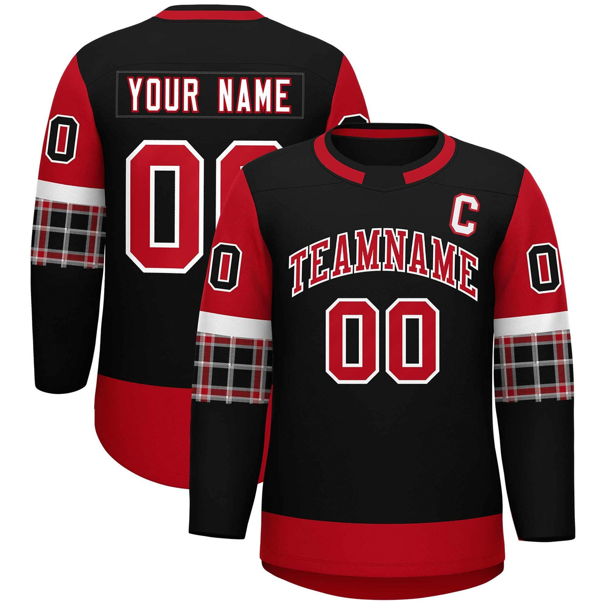 Custom Black Red Personalized Raglan Sleeves Round-Neck Hockey Jersey | KXKSHOP