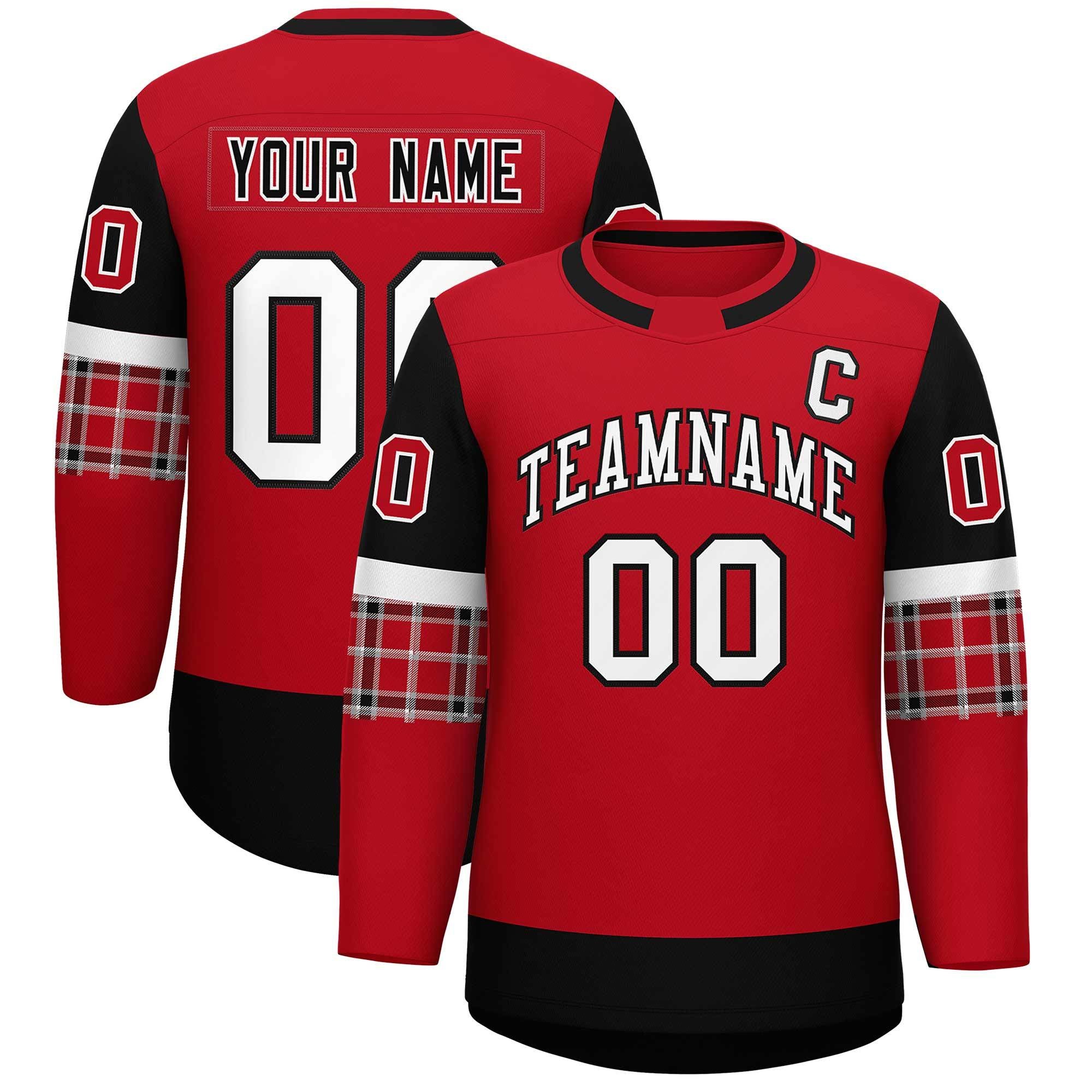 Custom Red Black Personalized Raglan Sleeves Round-Neck Hockey Jersey | KXKSHOP