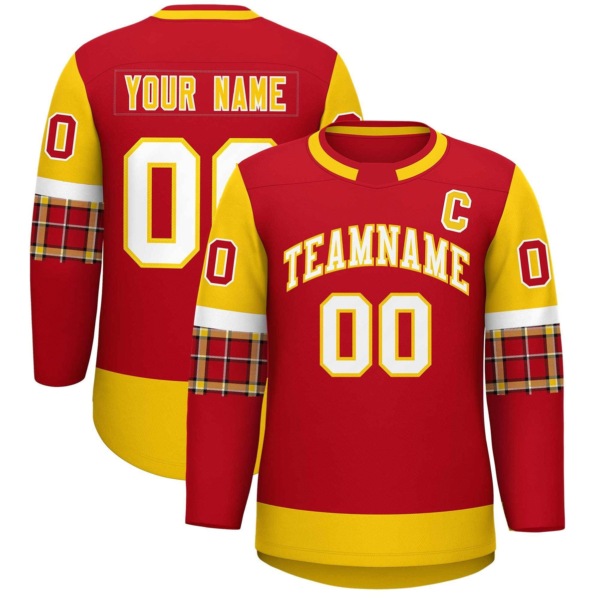 Custom Red Gold Personalized Raglan Sleeves Round-Neck Hockey Jersey | KXKSHOP