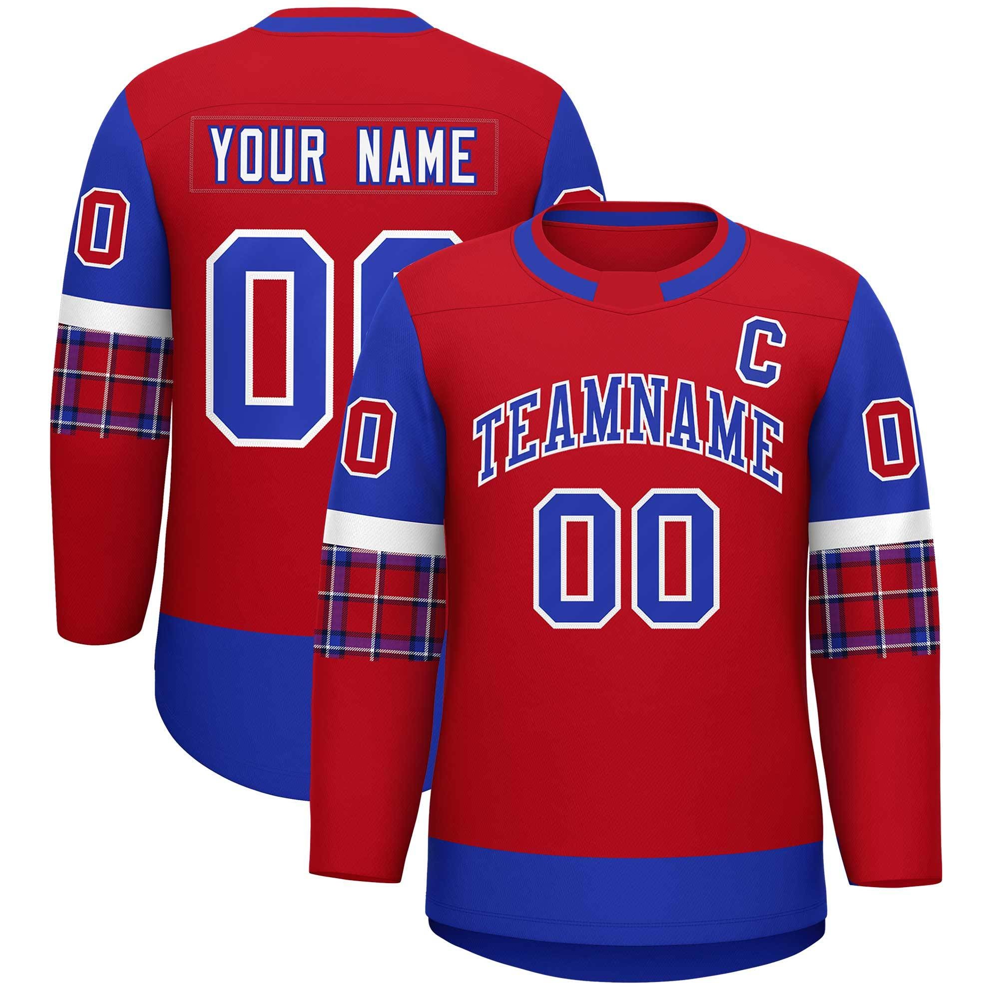 Custom Red Royal Personalized Raglan Sleeves Round-Neck Hockey Jersey | KXKSHOP