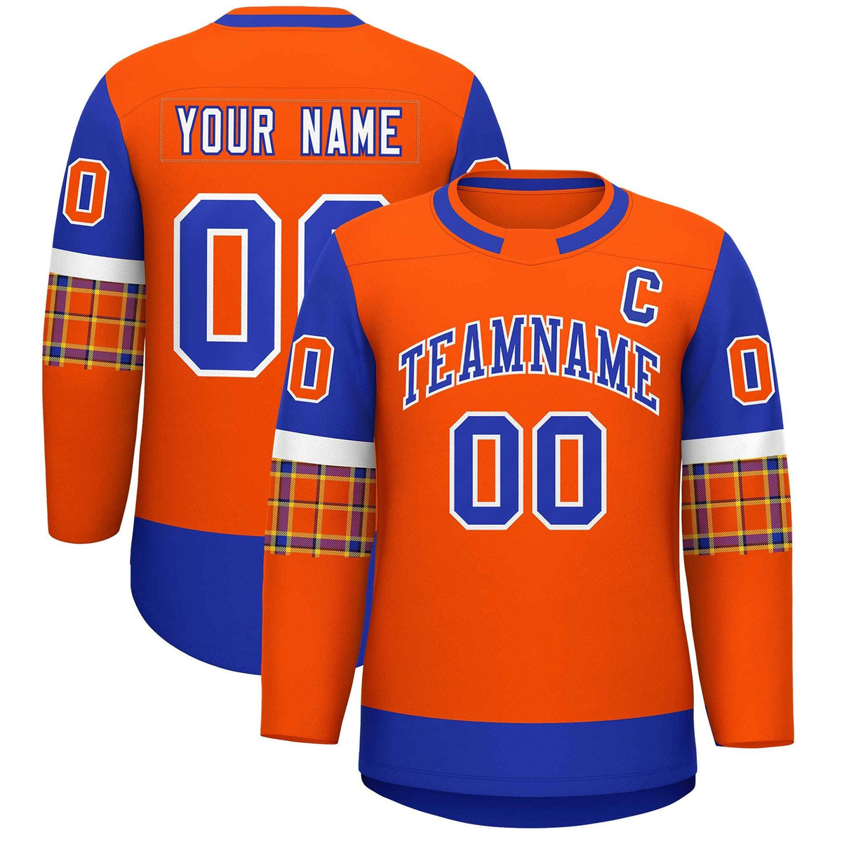 Custom Orange Royal Personalized Raglan Sleeves Round-Neck Hockey Jersey | KXKSHOP