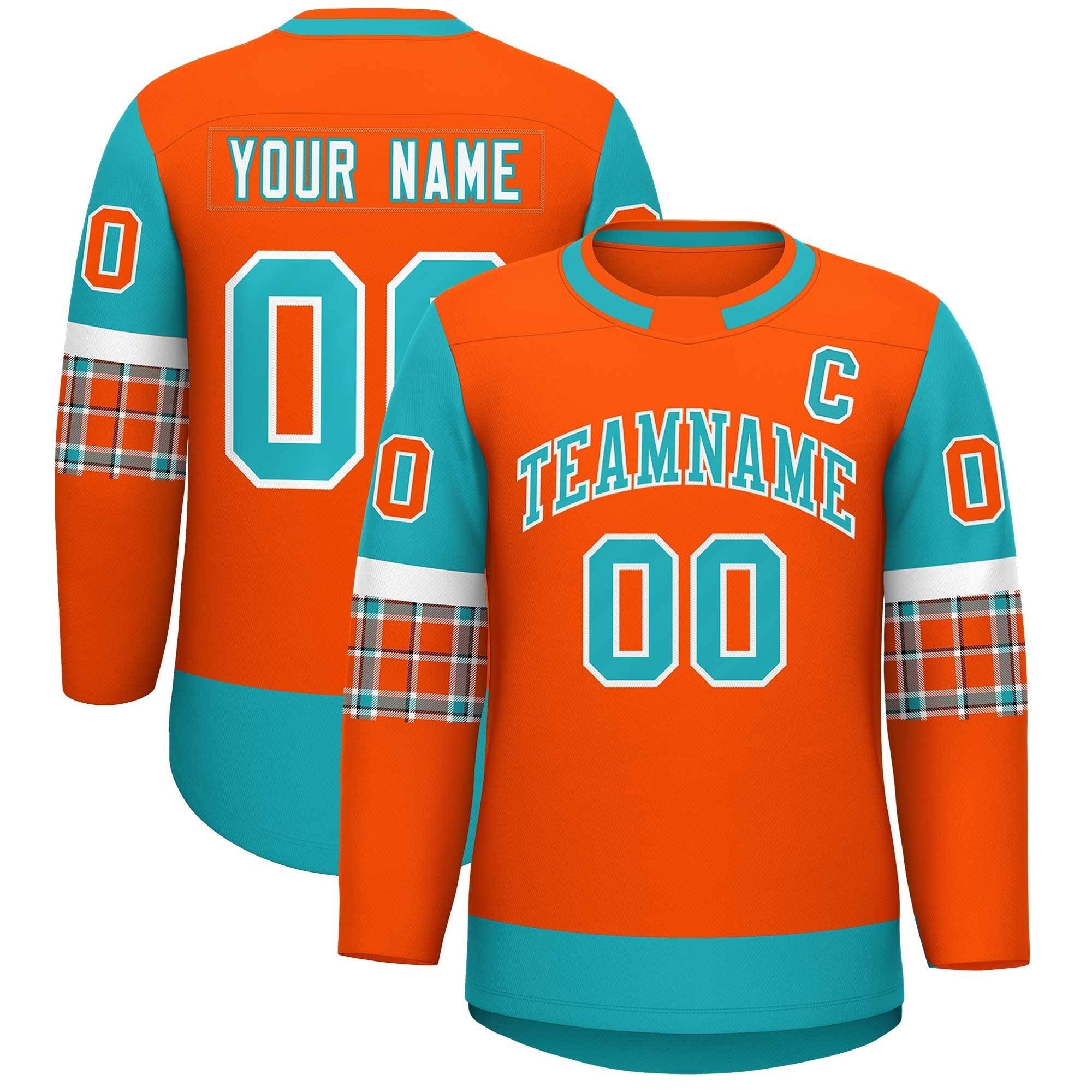 Custom Orange Aqua Personalized Raglan Sleeves Round-Neck Hockey Jersey | KXKSHOP