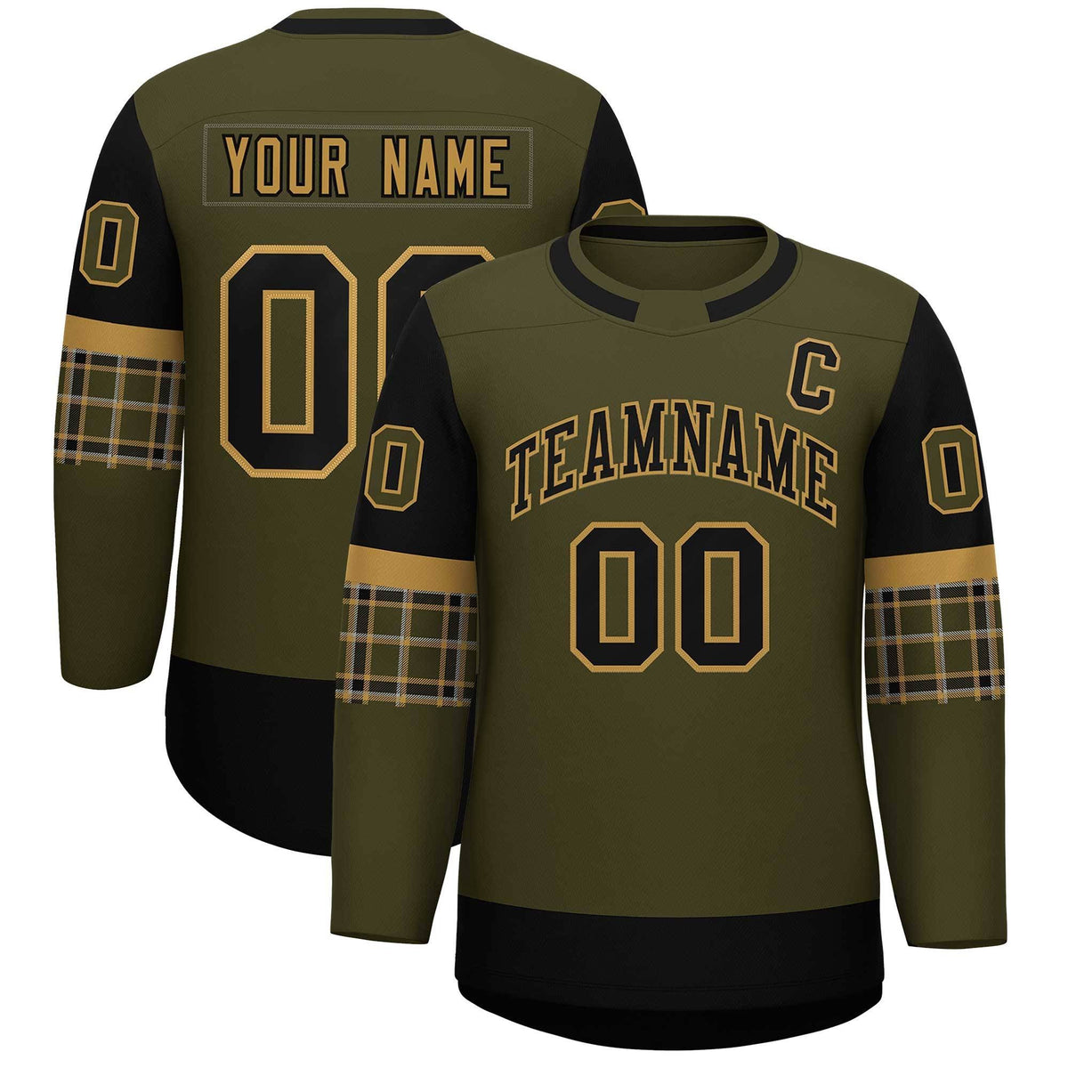 Custom Olive Brown Personalized Raglan Sleeves Round-Neck Hockey Jersey | KXKSHOP