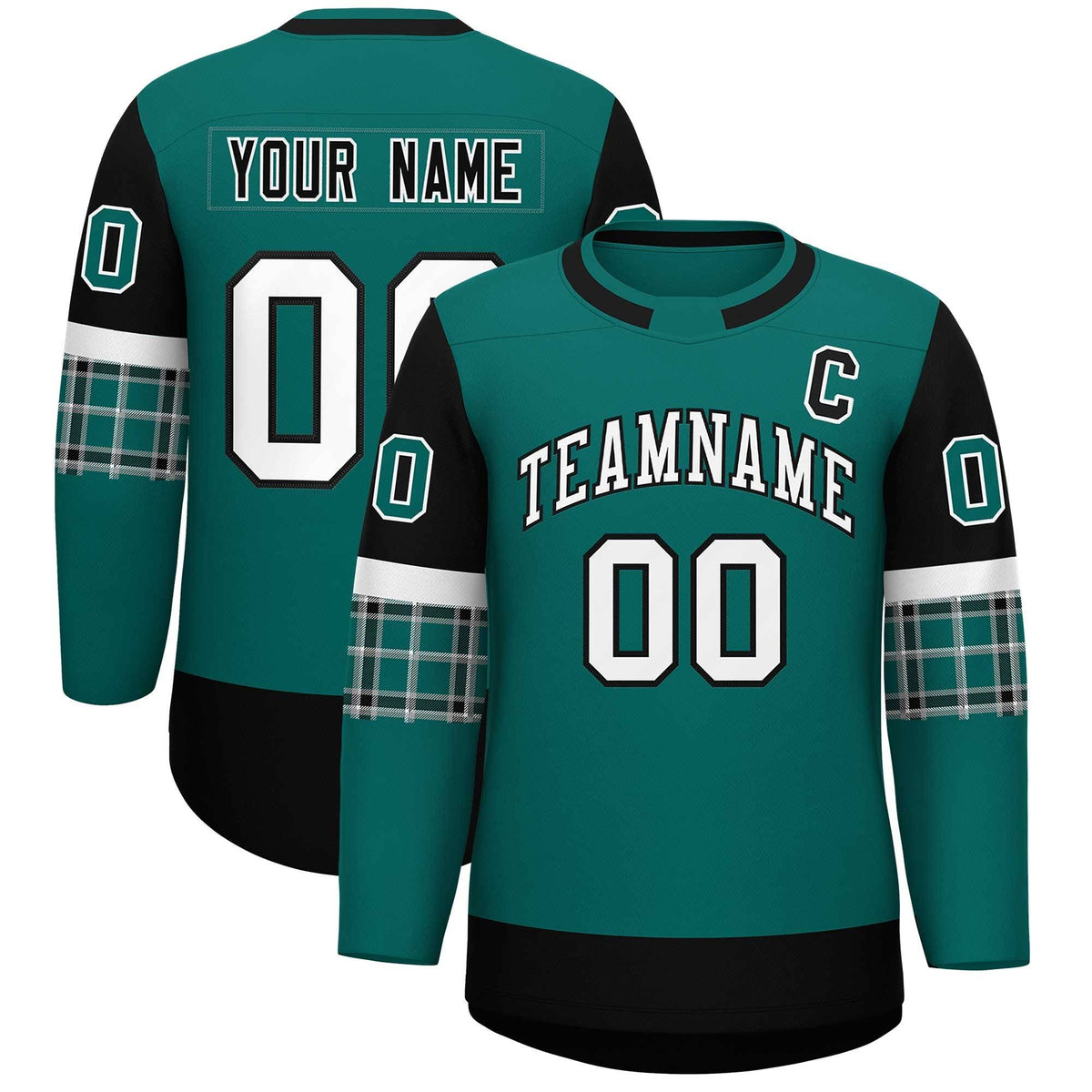 Custom Aqua Black Personalized Raglan Sleeves Round-Neck Hockey Jersey | KXKSHOP