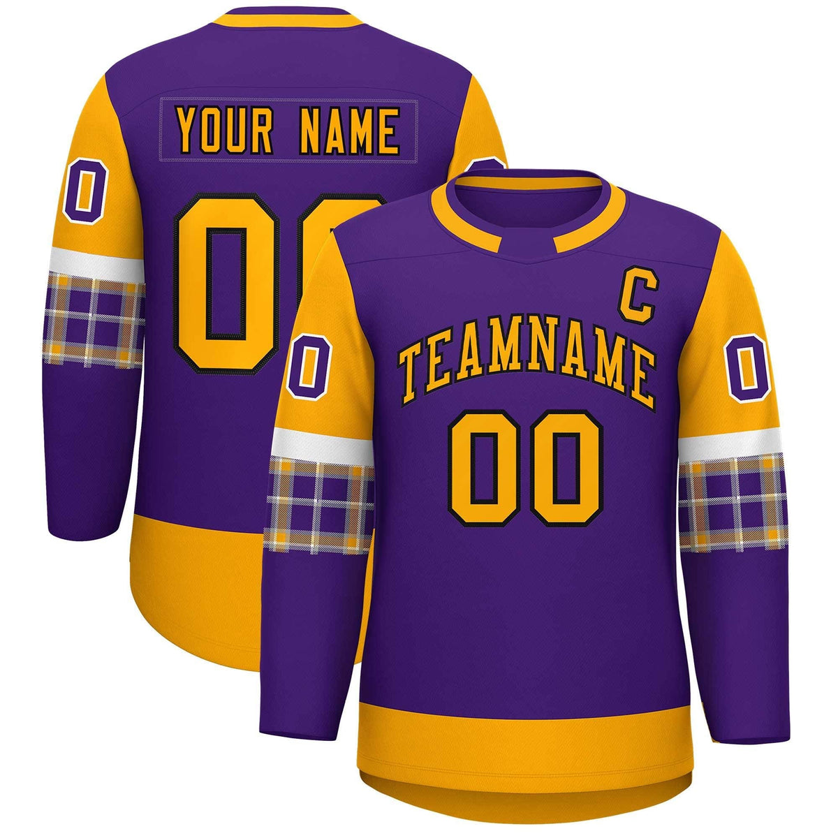 Custom Purple Yellow Personalized Raglan Sleeves Round-Neck Hockey Jersey | KXKSHOP