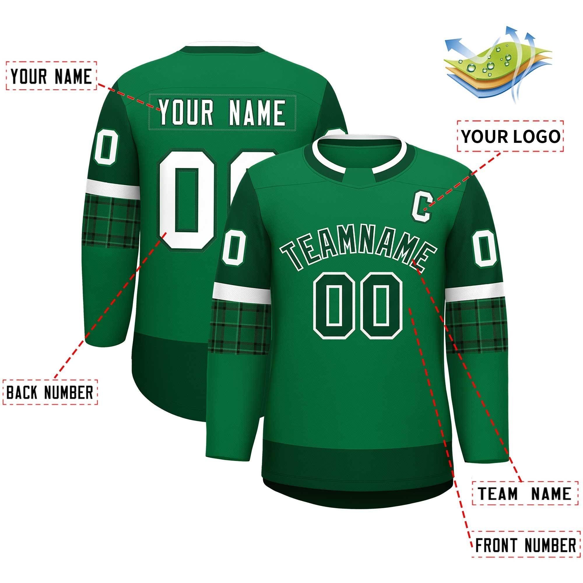 Custom Teal Green Personalized Raglan Sleeves Round-Neck Hockey Jersey | KXKSHOP