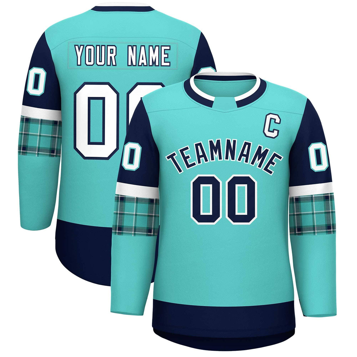 Custom Bright Green Navy Personalized Raglan Sleeves Round-Neck Hockey Jersey | KXKSHOP