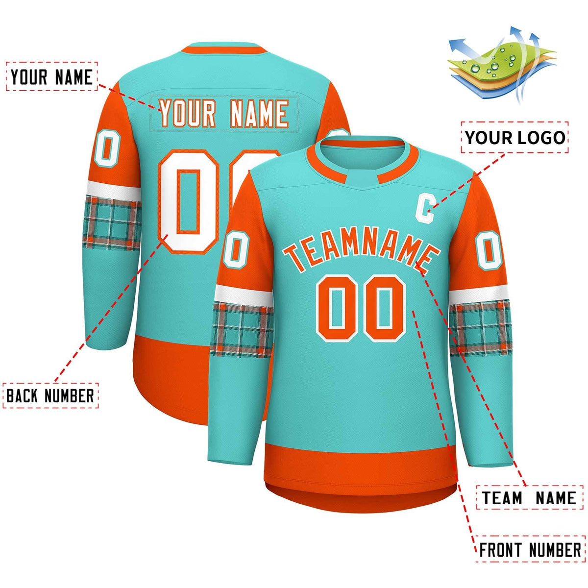 Custom Bright Green Orange Personalized Raglan Sleeves Round-Neck Hockey Jersey | KXKSHOP