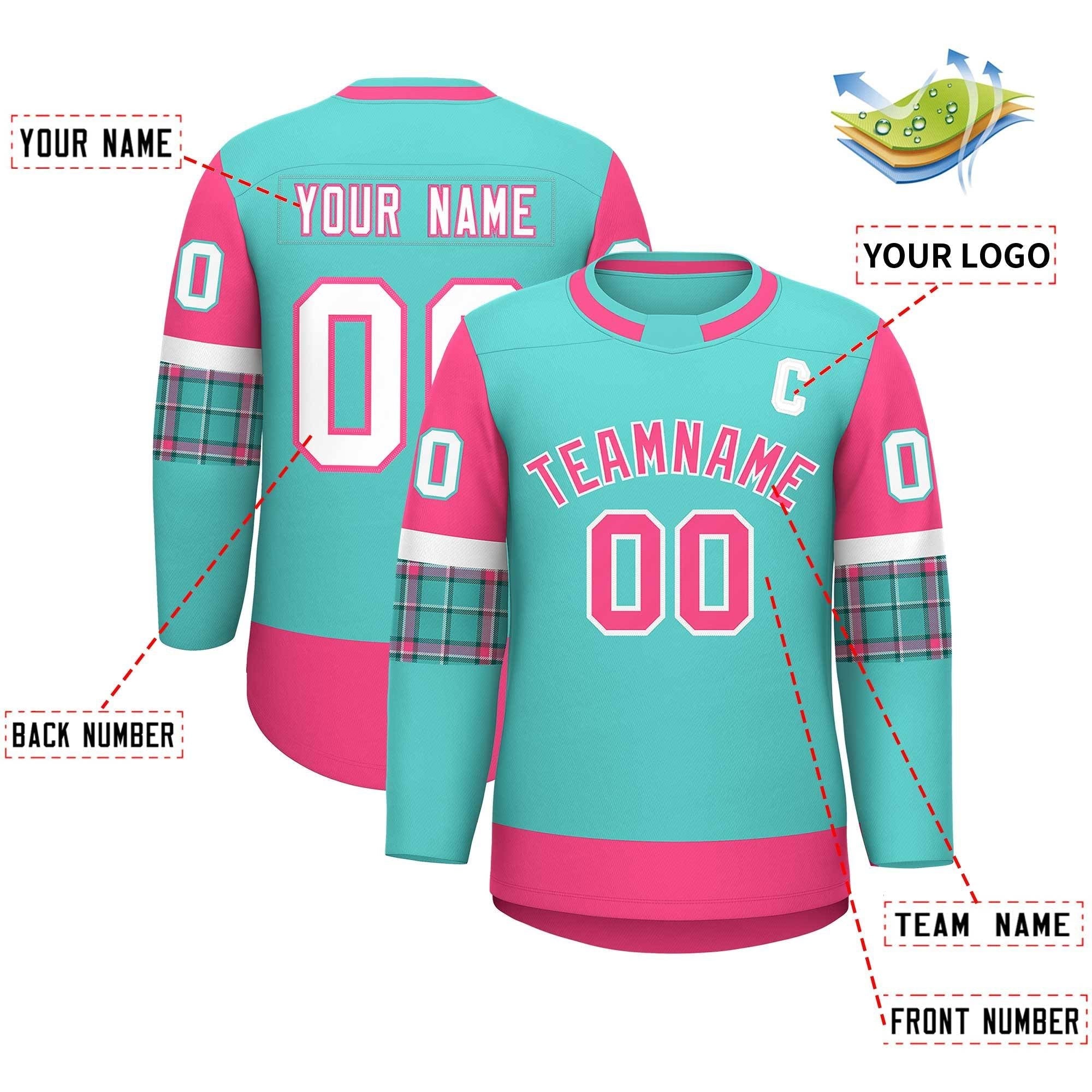Custom Bright Green Pink Personalized Raglan Sleeves Round-Neck Hockey Jersey | KXKSHOP