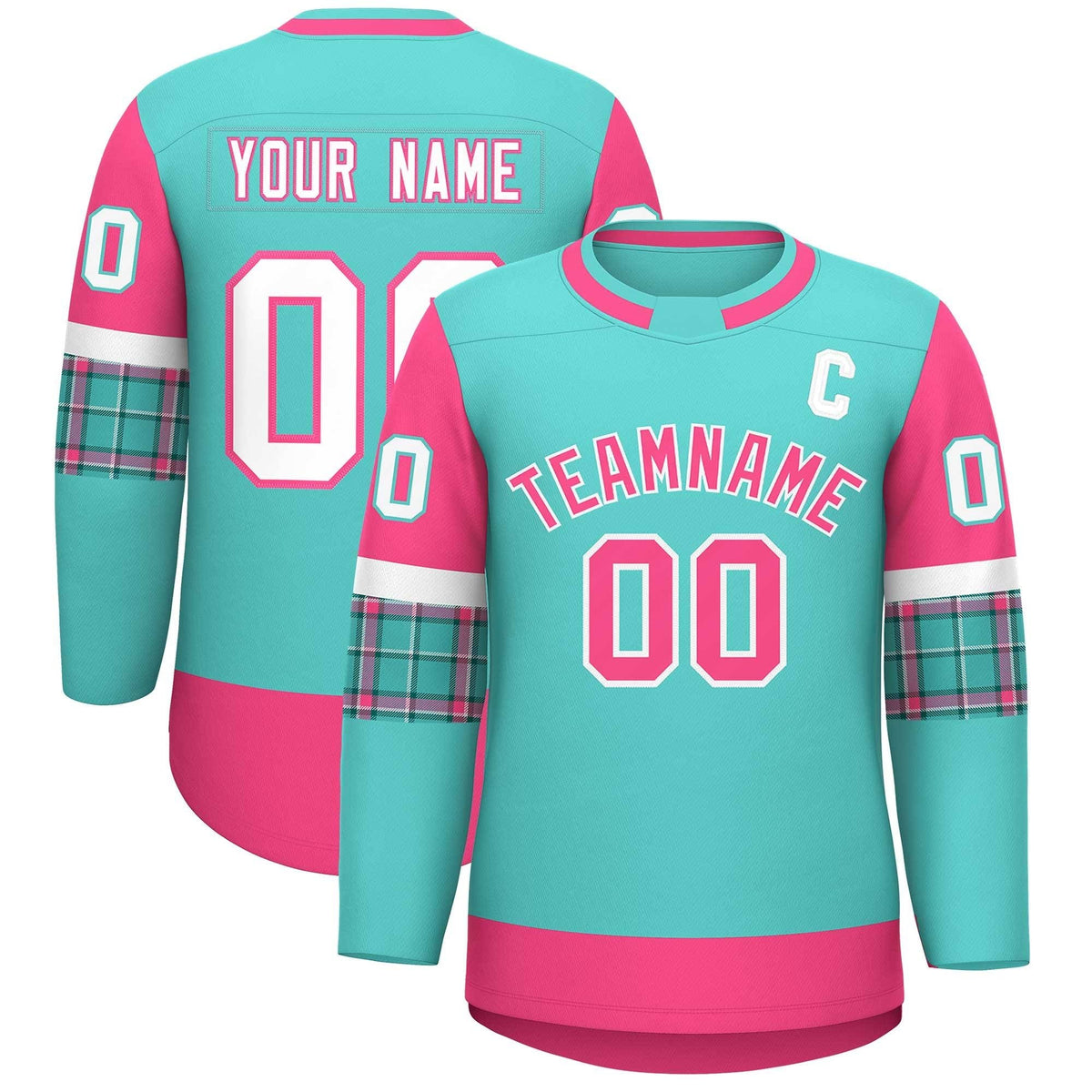 Custom Bright Green Pink Personalized Raglan Sleeves Round-Neck Hockey Jersey | KXKSHOP