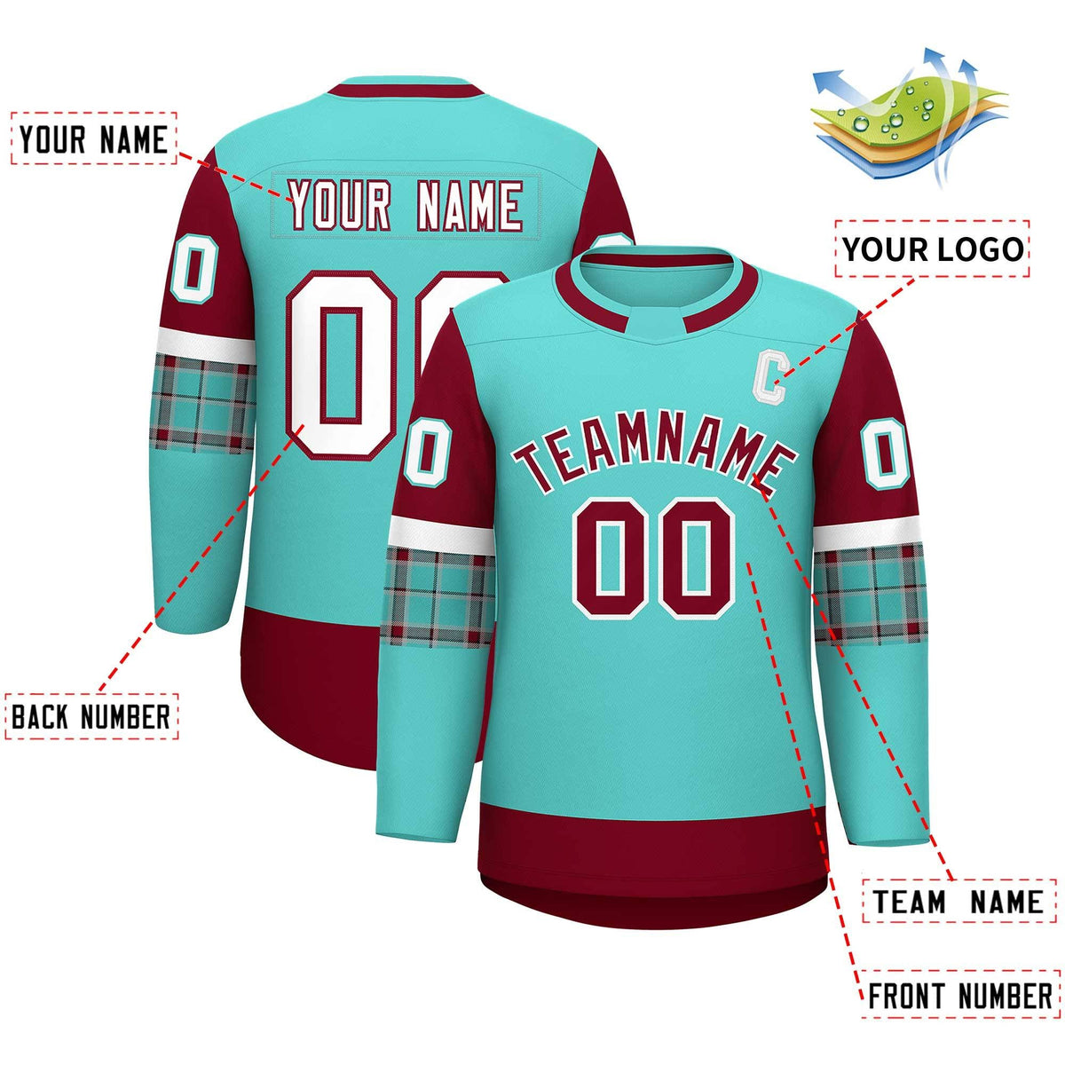 Custom Bright Green Crimson Personalized Raglan Sleeves Round-Neck Hockey Jersey | KXKSHOP