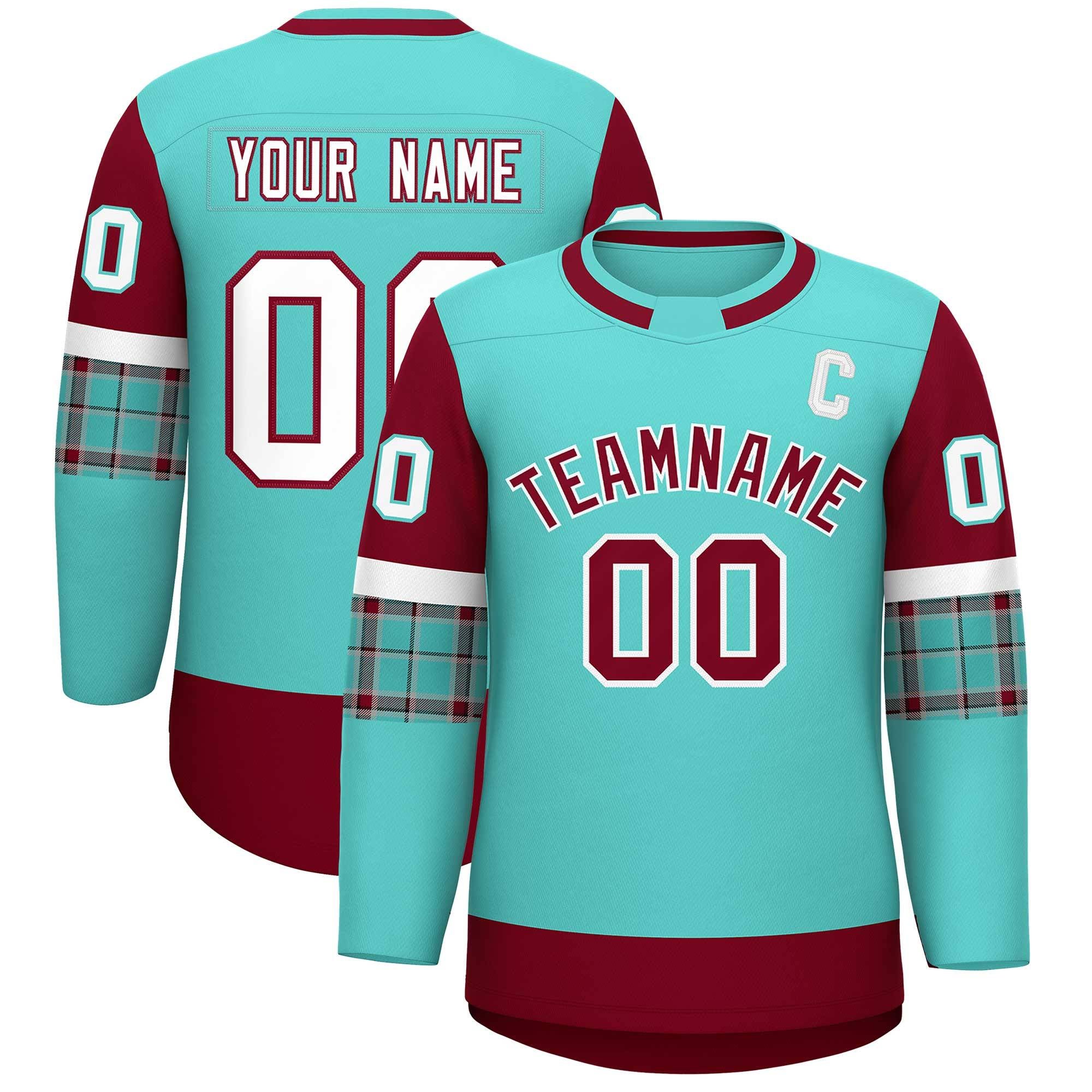 Custom Bright Green Crimson Personalized Raglan Sleeves Round-Neck Hockey Jersey | KXKSHOP