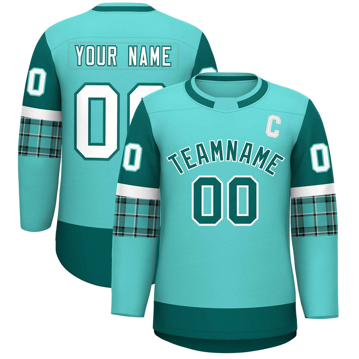 Custom Bright Green Aqua Personalized Raglan Sleeves Round-Neck Hockey Jersey | KXKSHOP