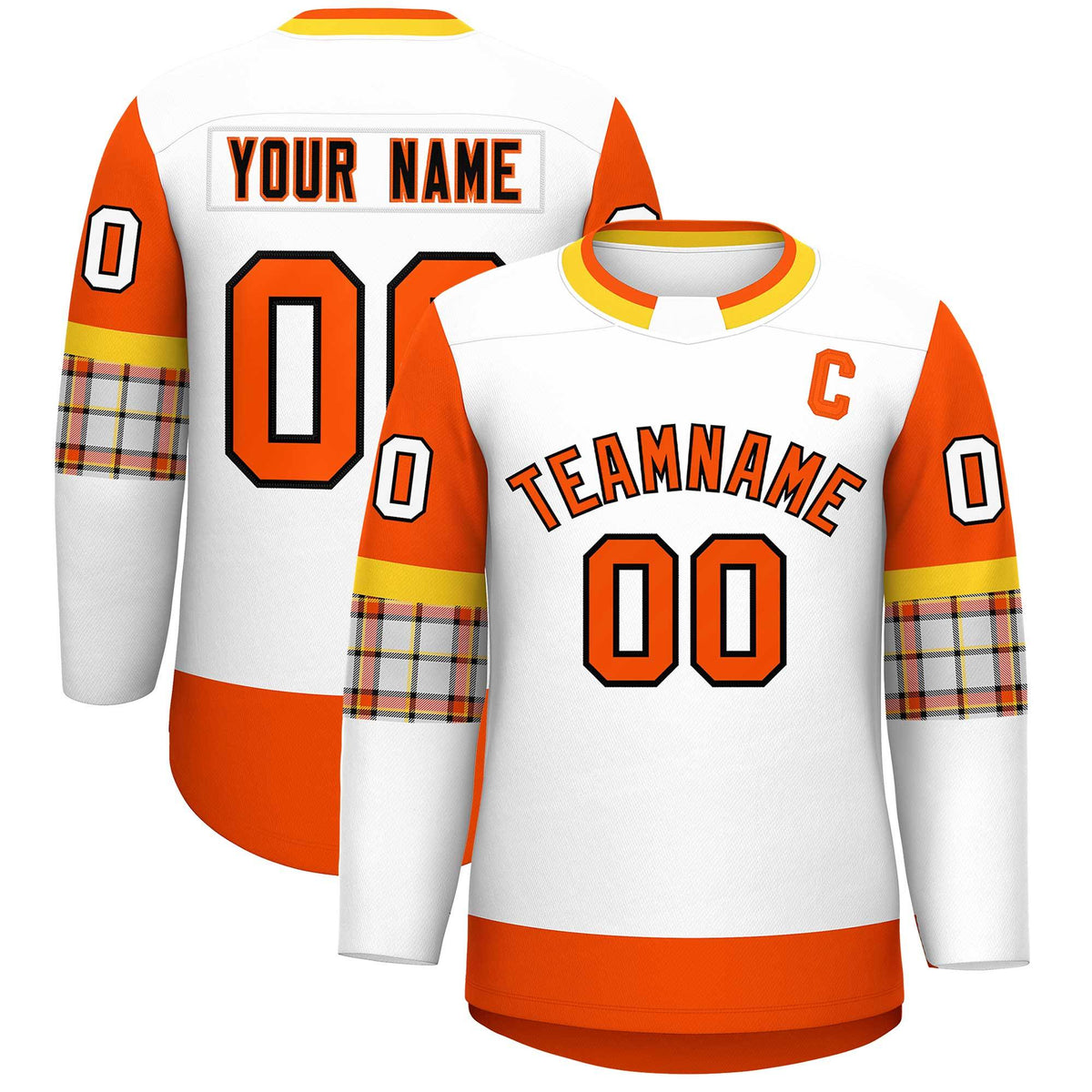 Custom White Orange Personalized Raglan Sleeves Round-Neck Hockey Jersey | KXKSHOP