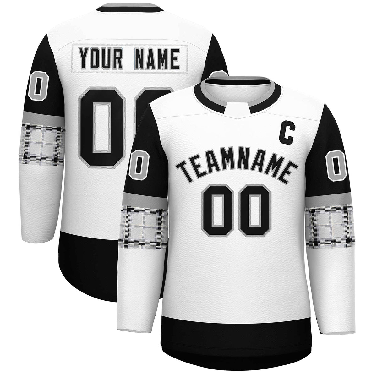Custom White Black Personalized Raglan Sleeves Round-Neck Hockey Jersey | KXKSHOP