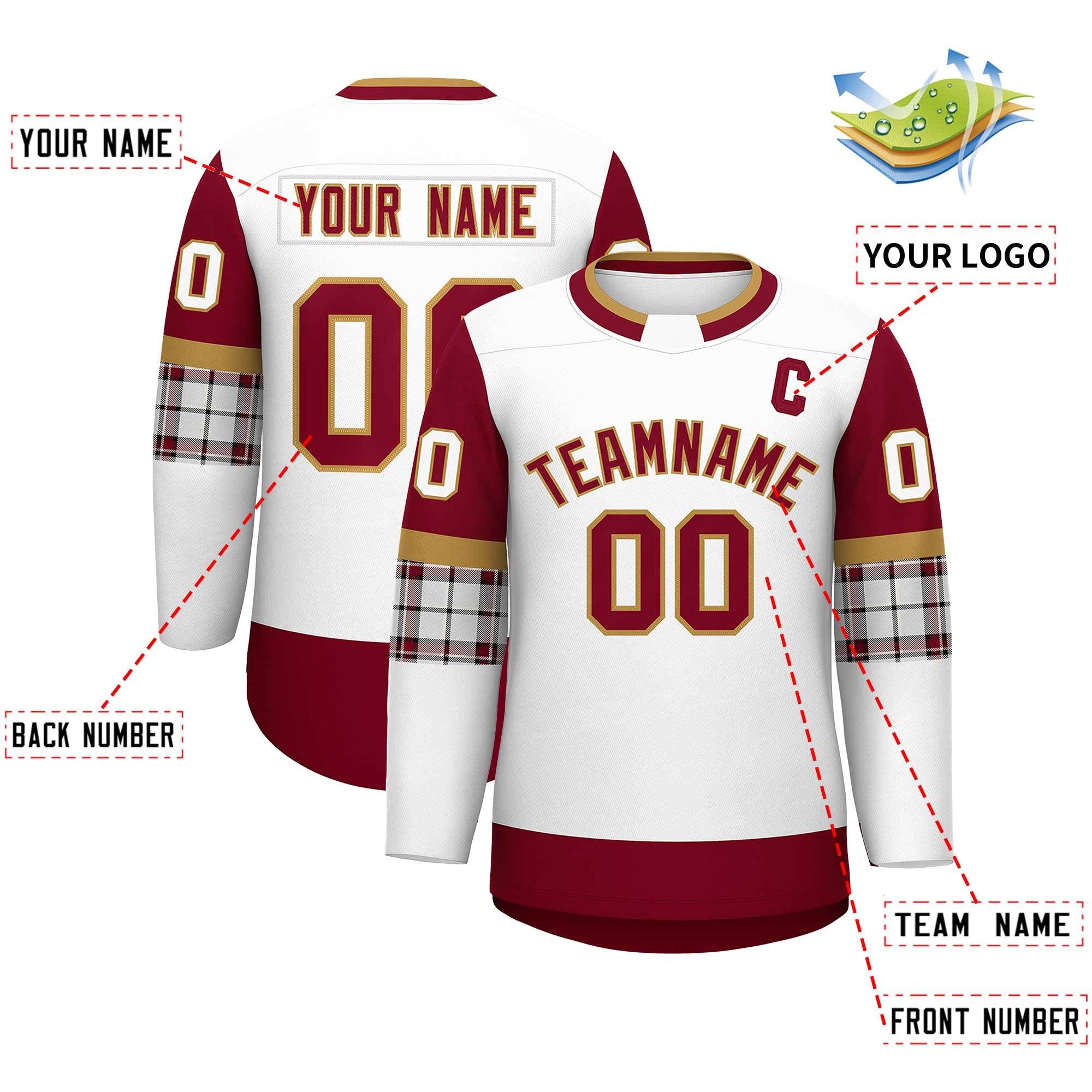Custom White Crimson Personalized Raglan Sleeves Round-Neck Hockey Jersey | KXKSHOP