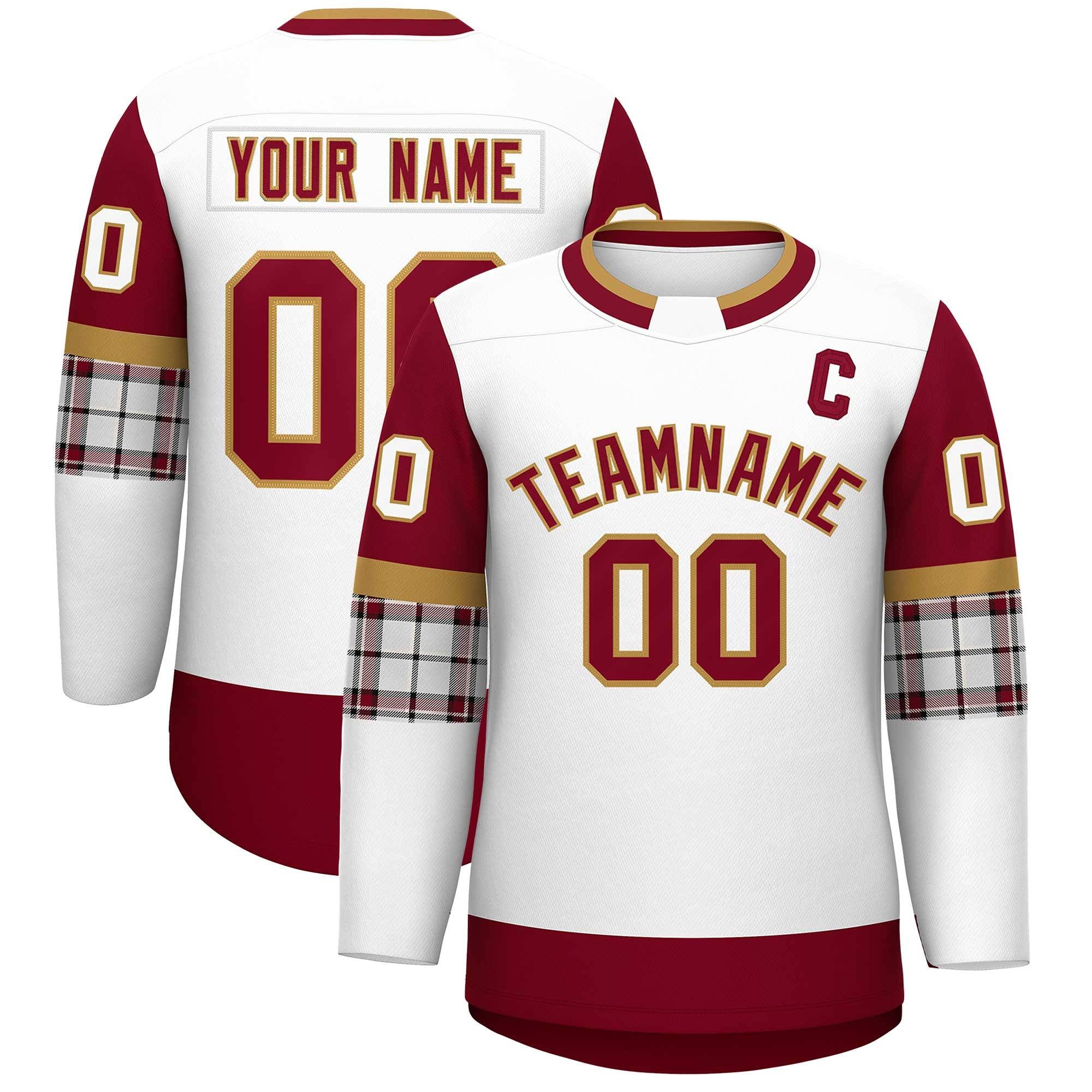 Custom White Crimson Personalized Raglan Sleeves Round-Neck Hockey Jersey | KXKSHOP
