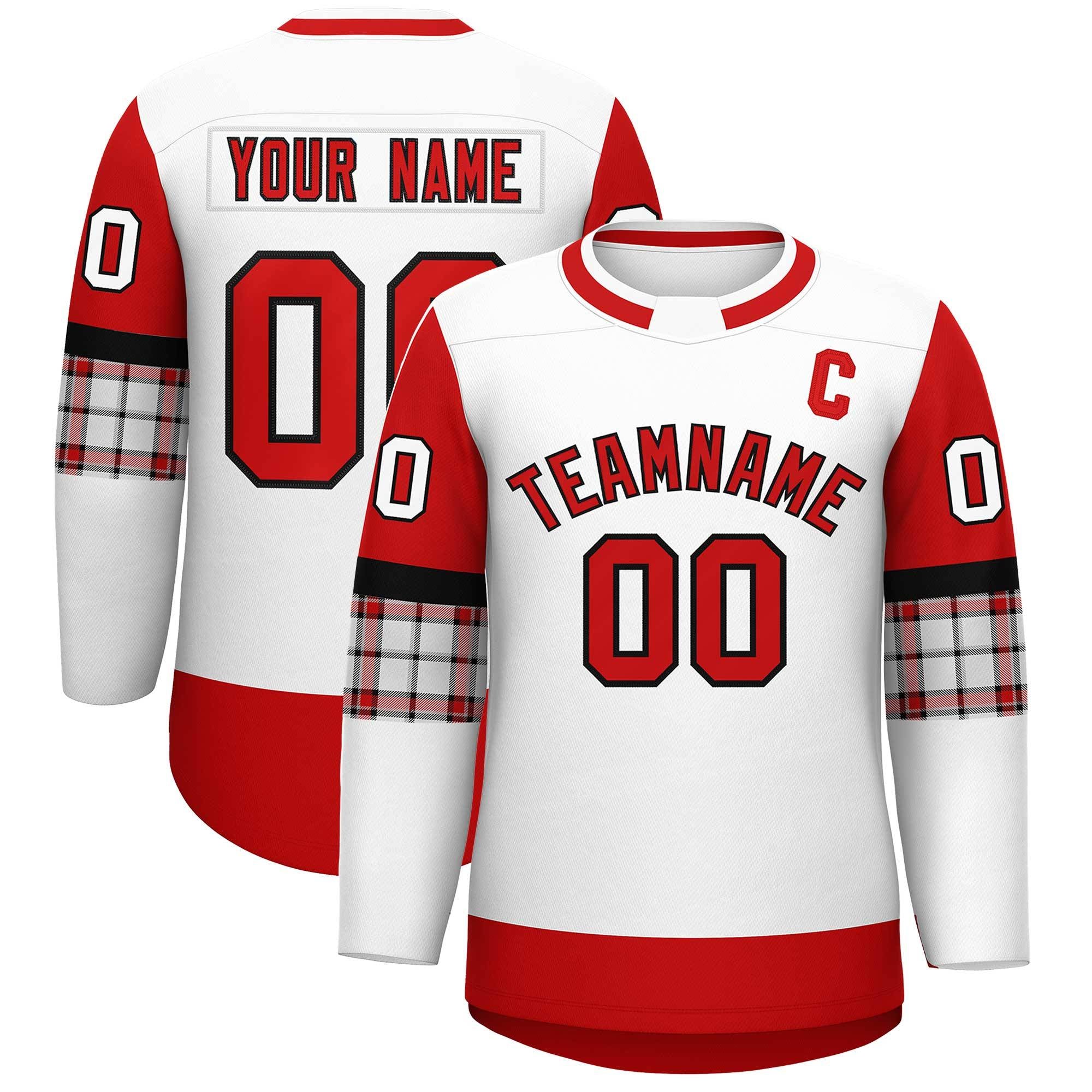 Custom White Red Personalized Raglan Sleeves Round-Neck Hockey Jersey | KXKSHOP