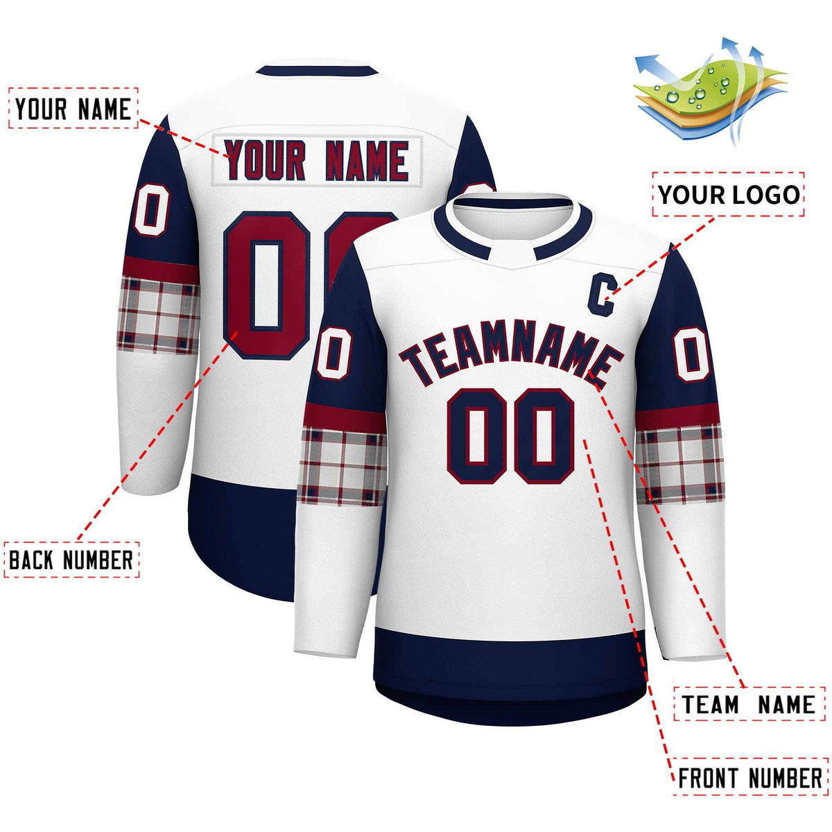 Custom White Navy Personalized Raglan Sleeves Round-Neck Hockey Jersey | KXKSHOP