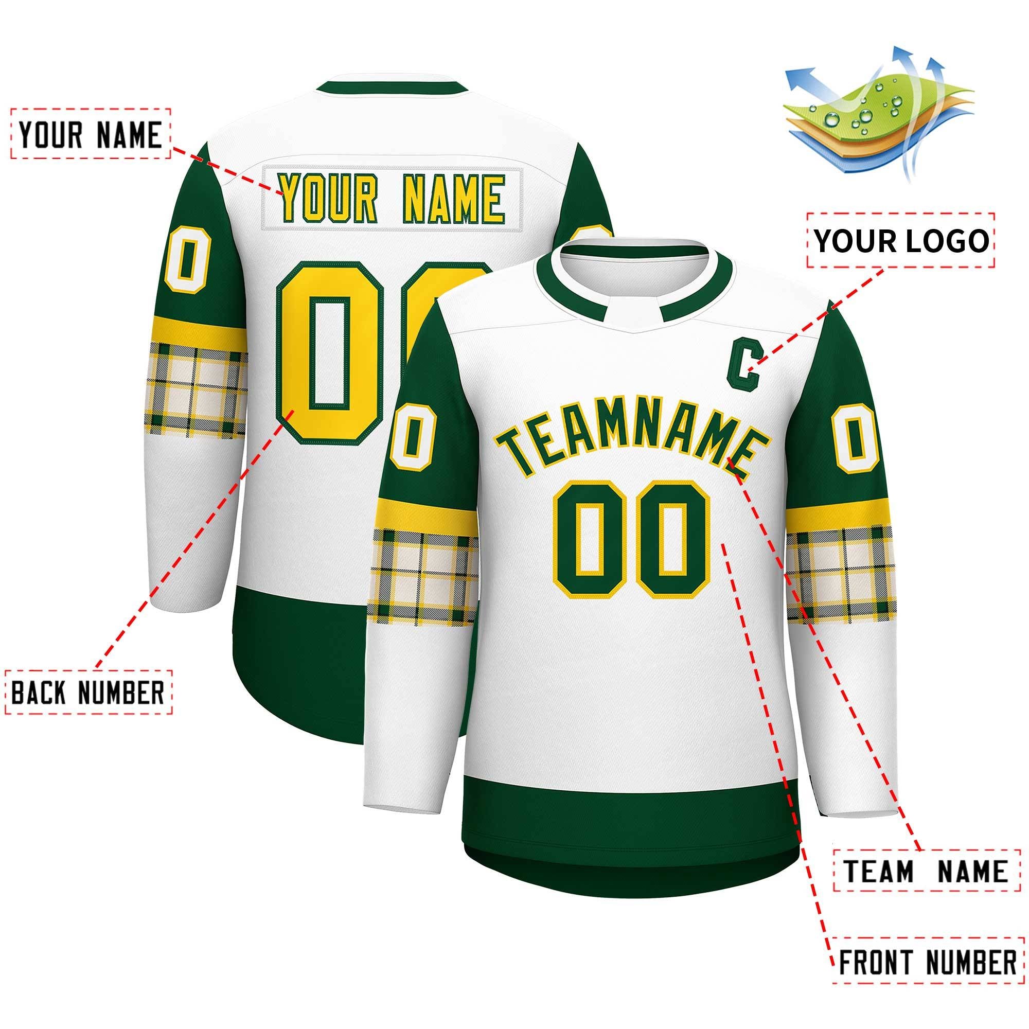 Custom White Green Personalized Raglan Sleeves Round-Neck Hockey Jersey | KXKSHOP