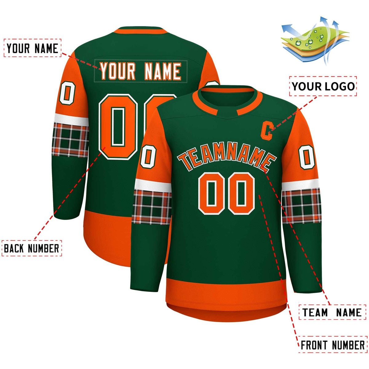 Custom Green Orange Personalized Raglan Sleeves Round-Neck Hockey Jersey | KXKSHOP