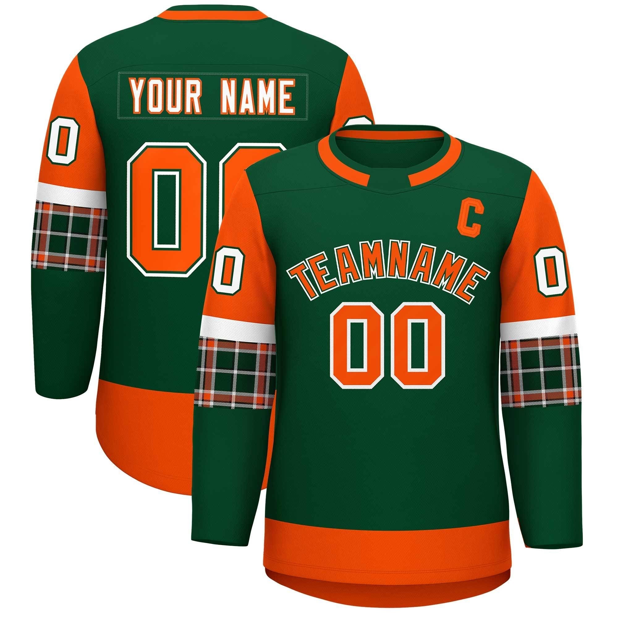 Custom Green Orange Personalized Raglan Sleeves Round-Neck Hockey Jersey | KXKSHOP
