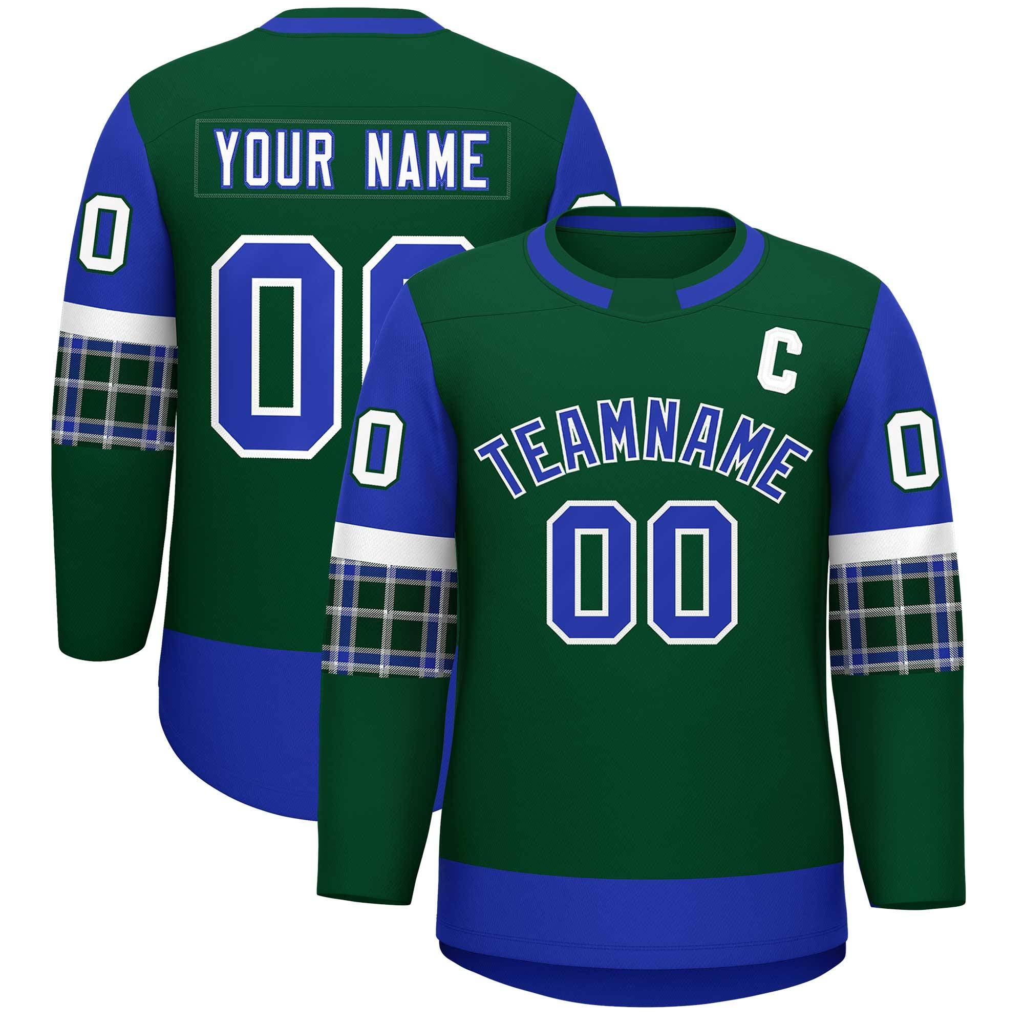 Custom Green Royal Personalized Raglan Sleeves Round-Neck Hockey Jersey | KXKSHOP