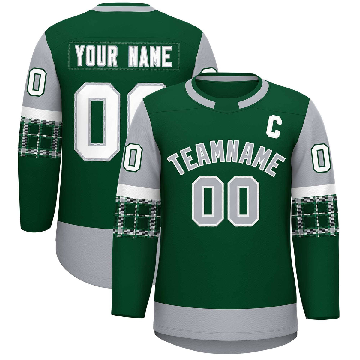 Custom Green Gray Personalized Raglan Sleeves Round-Neck Hockey Jersey | KXKSHOP