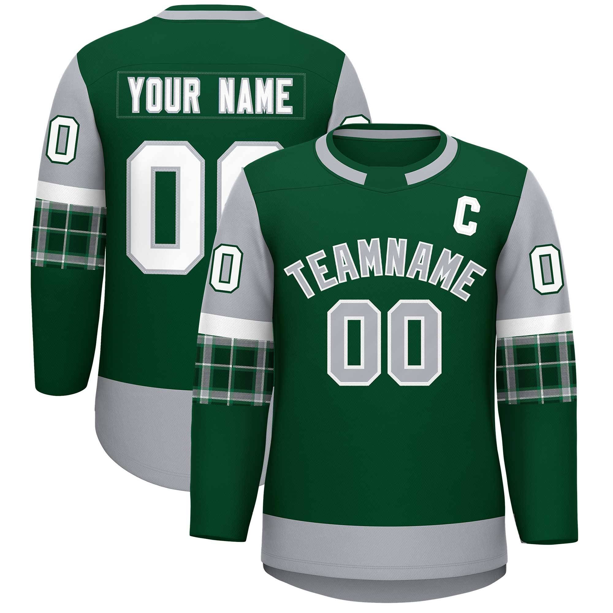 Custom Green Gray Personalized Raglan Sleeves Round-Neck Hockey Jersey | KXKSHOP