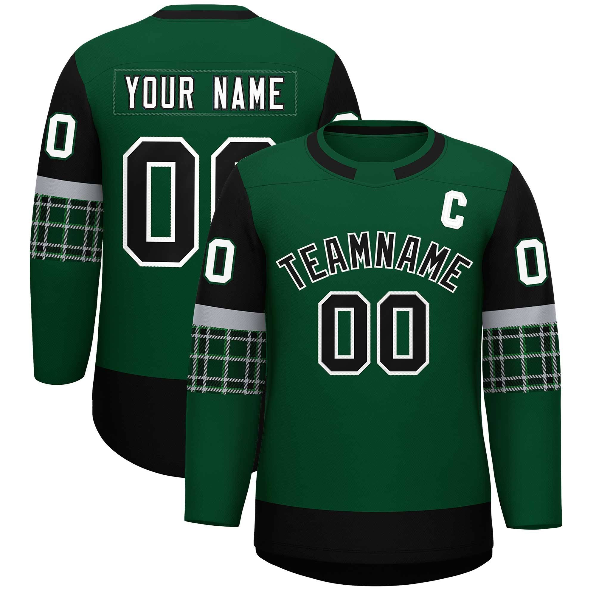 Custom Green Black Personalized Raglan Sleeves Round-Neck Hockey Jersey | KXKSHOP