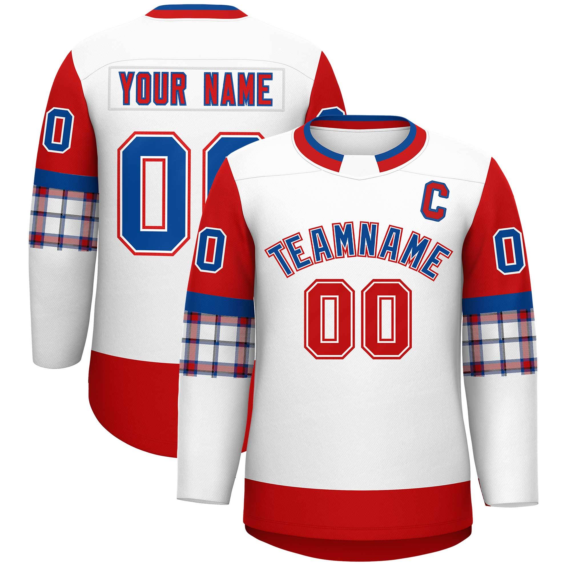Custom White Red Personalized Raglan Sleeves Round-Neck Hockey Jersey | KXKSHOP