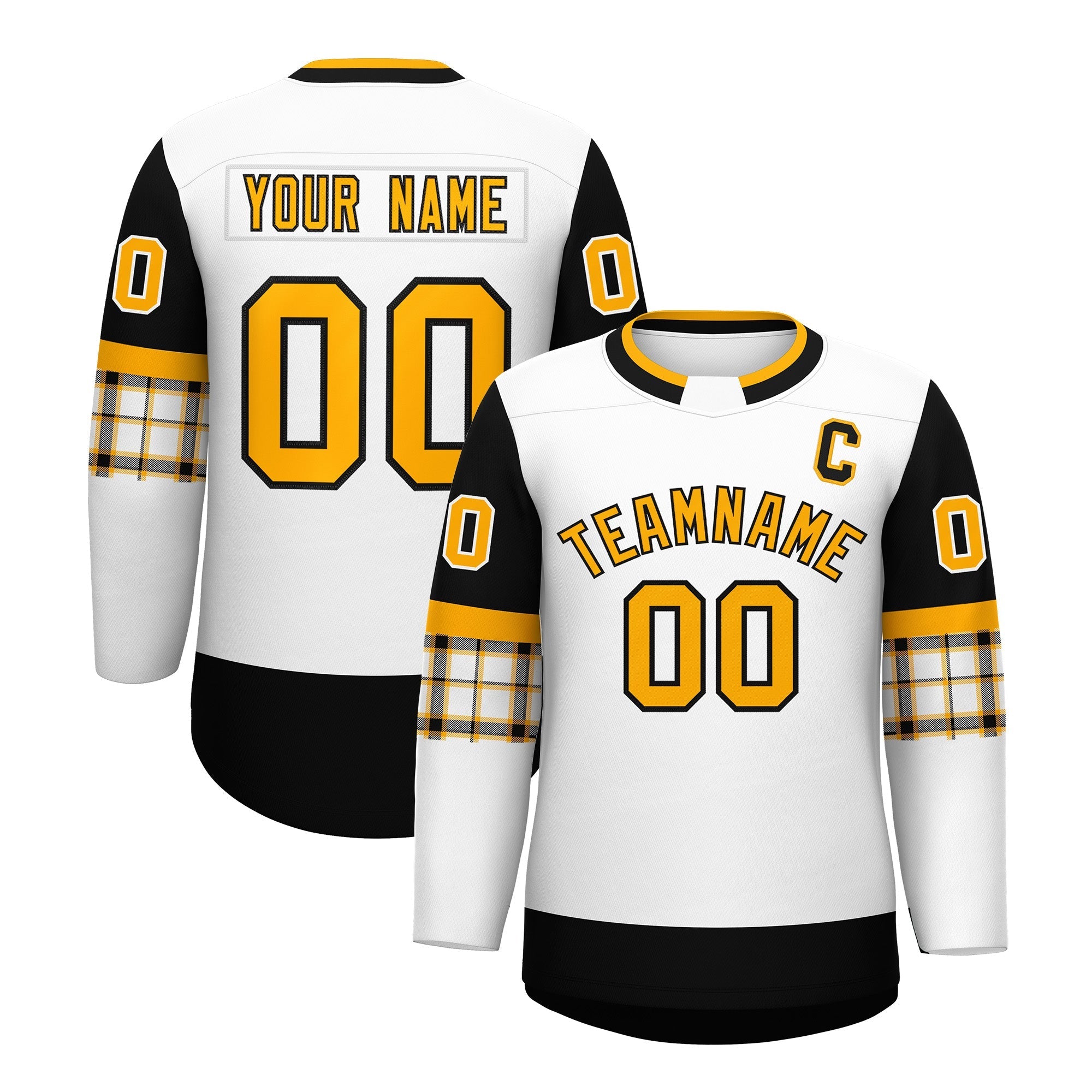 Custom White Black Personalized Raglan Sleeves Round-Neck Hockey Jersey | KXKSHOP