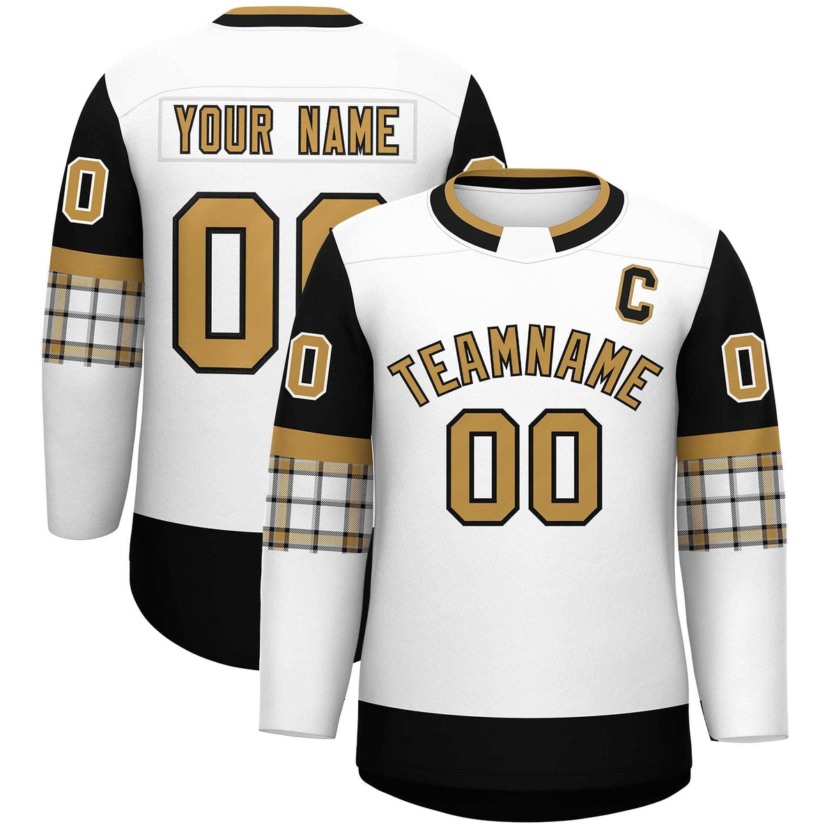 Custom White Black Personalized Raglan Sleeves Round-Neck Hockey Jersey | KXKSHOP