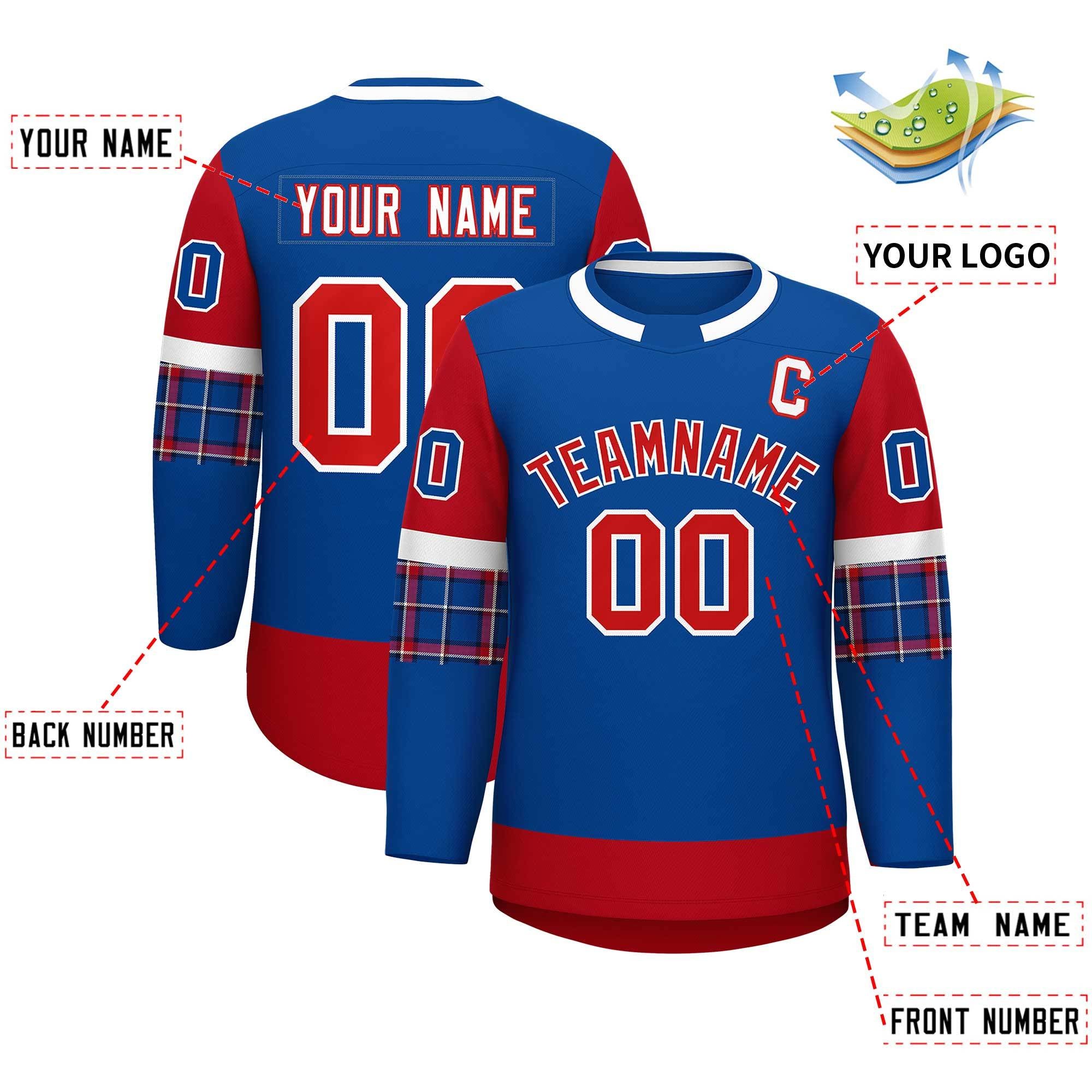Custom Royal Red Personalized Raglan Sleeves Round-Neck Hockey Jersey | KXKSHOP