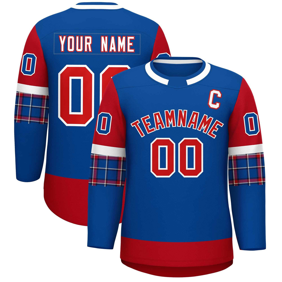 Custom Royal Red Personalized Raglan Sleeves Round-Neck Hockey Jersey | KXKSHOP