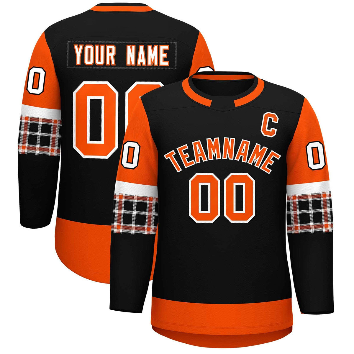 Custom Black Orange Personalized Raglan Sleeves Round-Neck Hockey Jersey | KXKSHOP