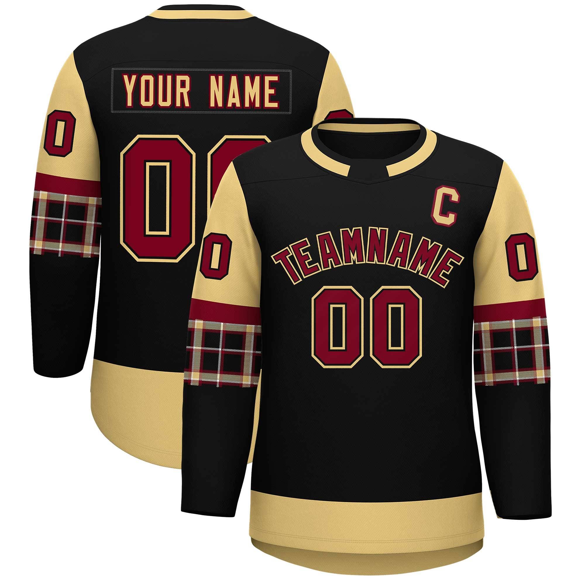 Custom Black Khaki Personalized Raglan Sleeves Round-Neck Hockey Jersey | KXKSHOP