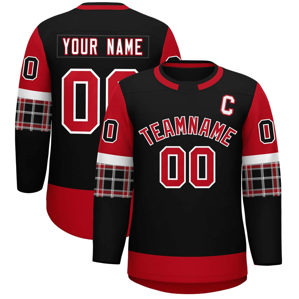 Custom Black Red Personalized Raglan Sleeves Round-Neck Hockey Jersey | KXKSHOP