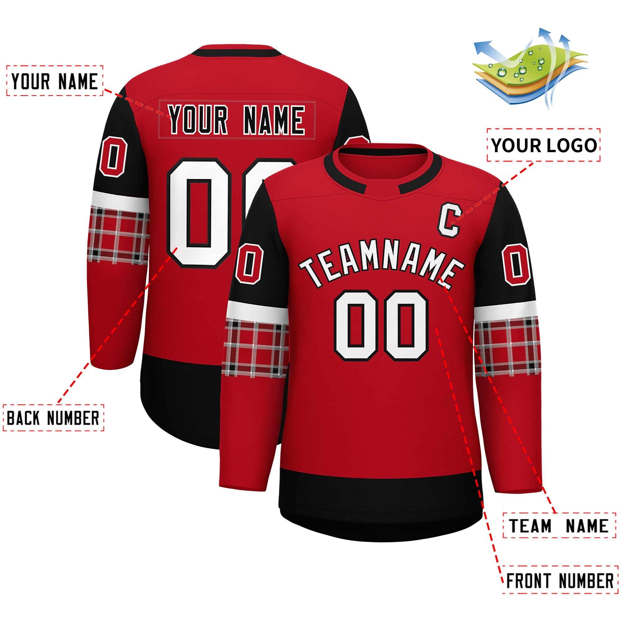 Custom Red Black Personalized Raglan Sleeves Round-Neck Hockey Jersey | KXKSHOP