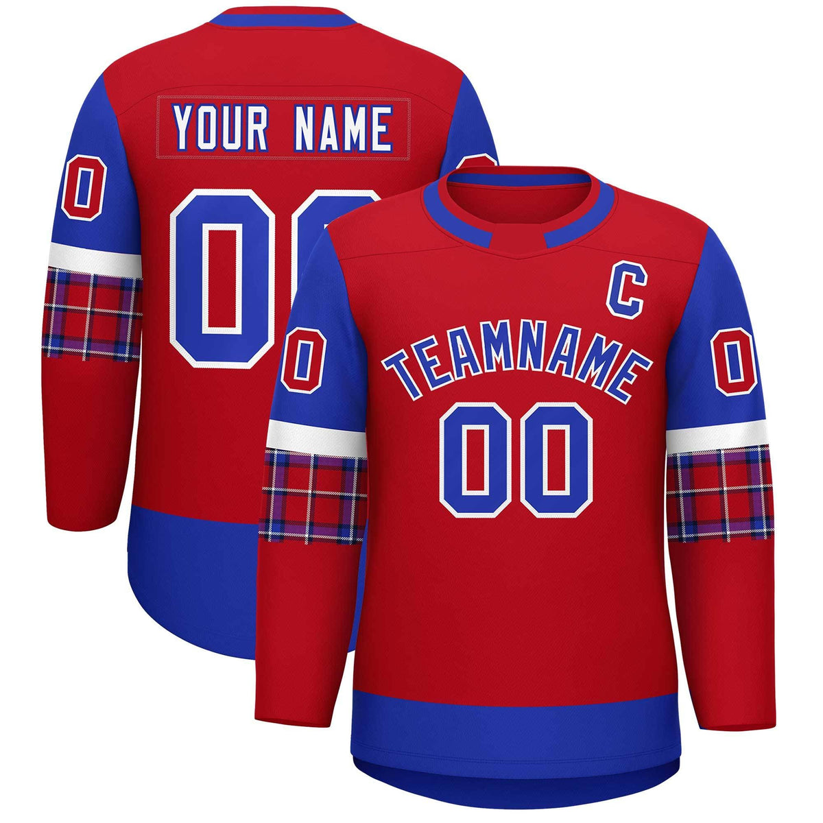 Custom Red Royal Personalized Raglan Sleeves Round-Neck Hockey Jersey | KXKSHOP