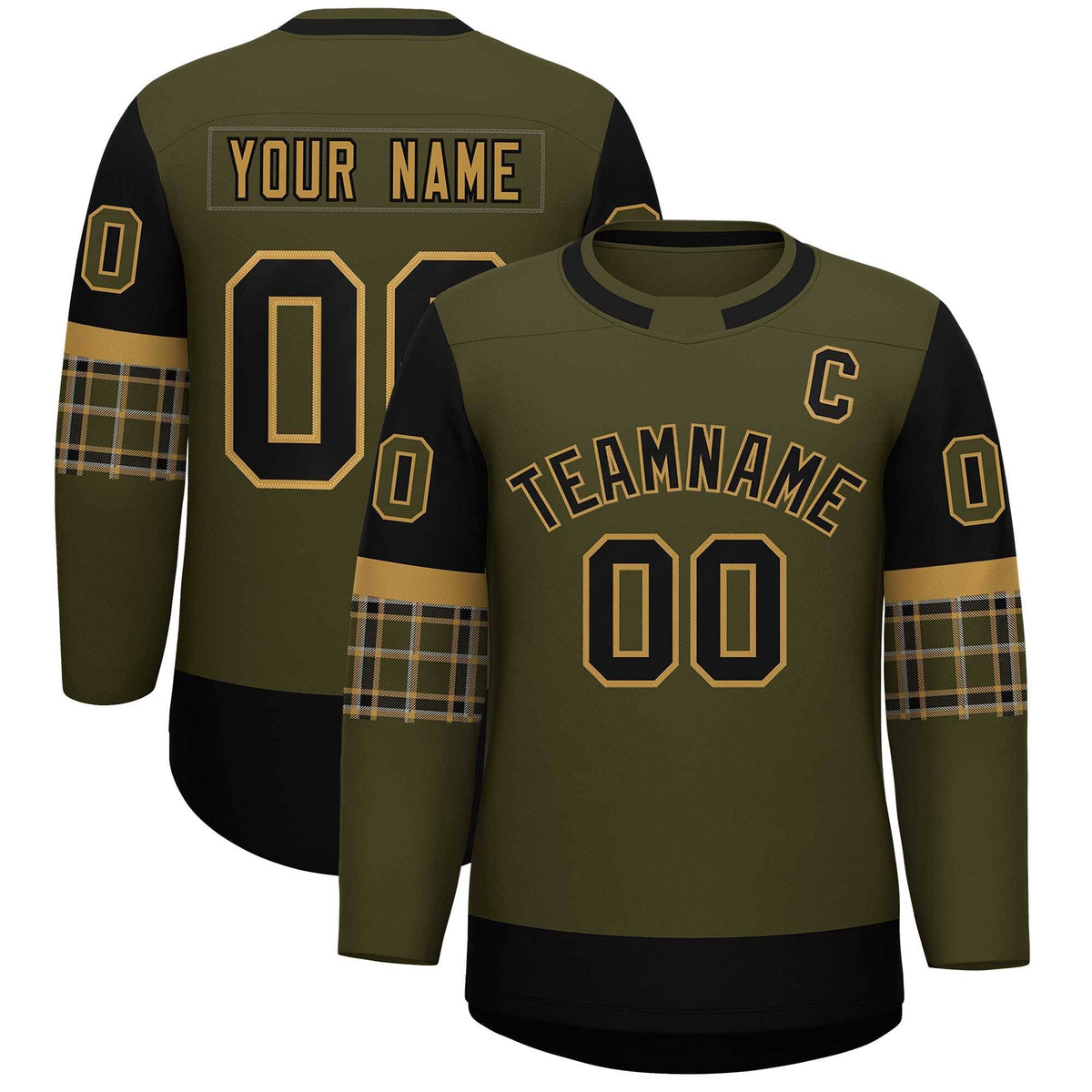 Custom Olive Brown Personalized Raglan Sleeves Round-Neck Hockey Jersey | KXKSHOP