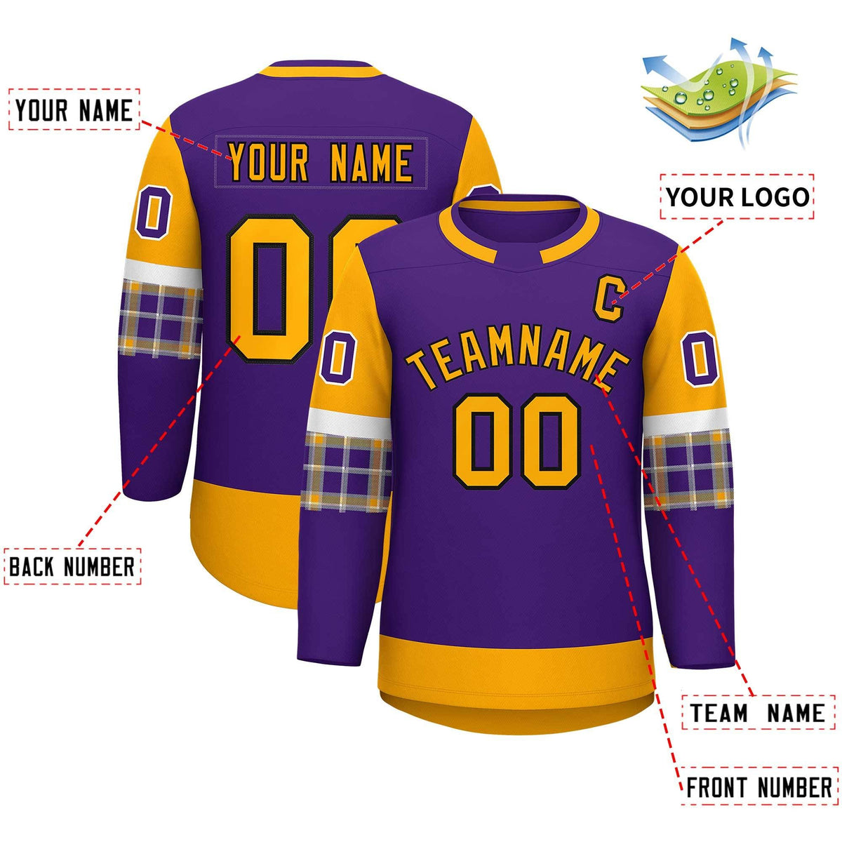 Custom Purple Yellow Personalized Raglan Sleeves Round-Neck Hockey Jersey | KXKSHOP