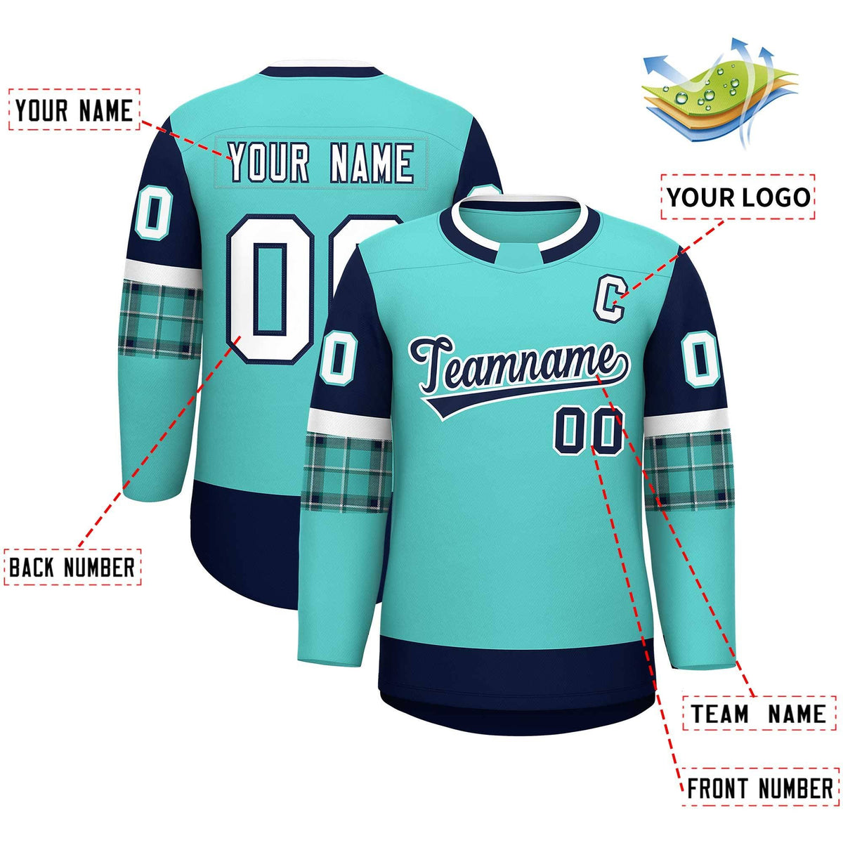 Custom Bright Green Navy Personalized Raglan Sleeves Round-Neck Hockey Jersey | KXKSHOP