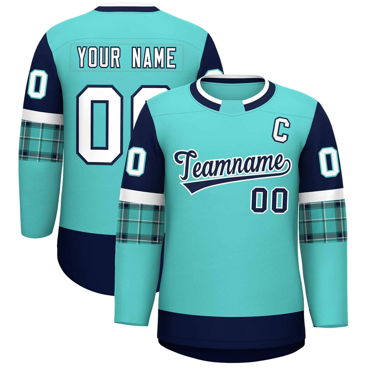 Custom Bright Green Navy Personalized Raglan Sleeves Round-Neck Hockey Jersey | KXKSHOP