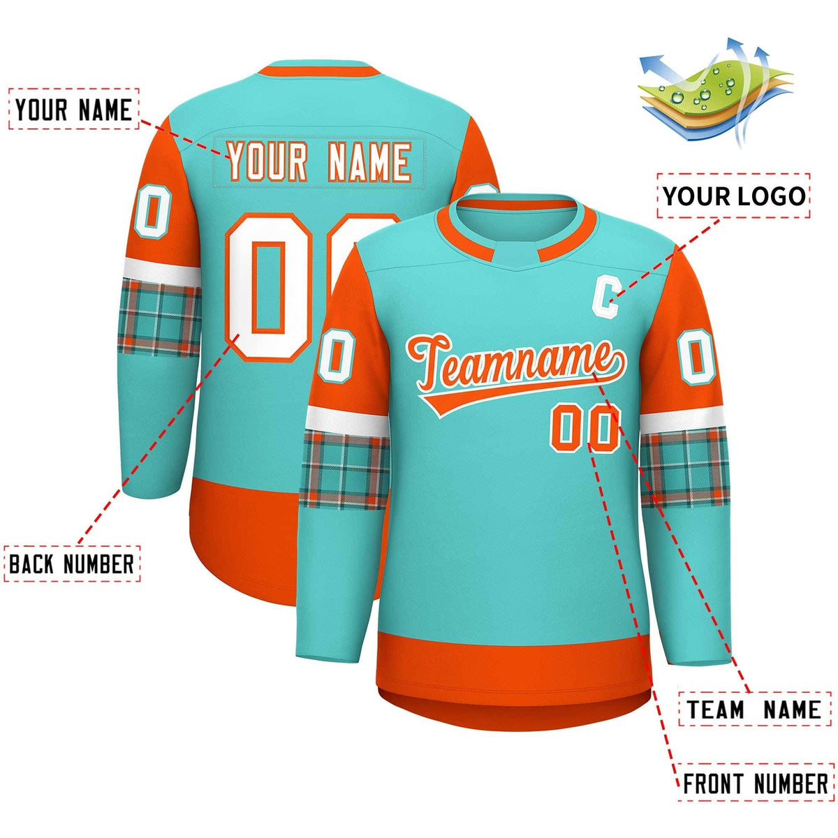 Custom Bright Green Orange Personalized Raglan Sleeves Round-Neck Hockey Jersey | KXKSHOP