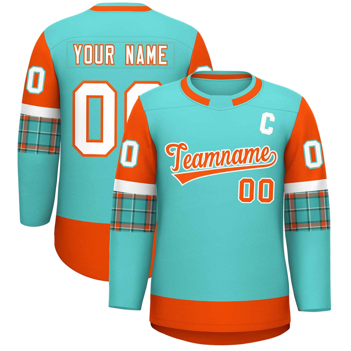 Custom Bright Green Orange Personalized Raglan Sleeves Round-Neck Hockey Jersey | KXKSHOP