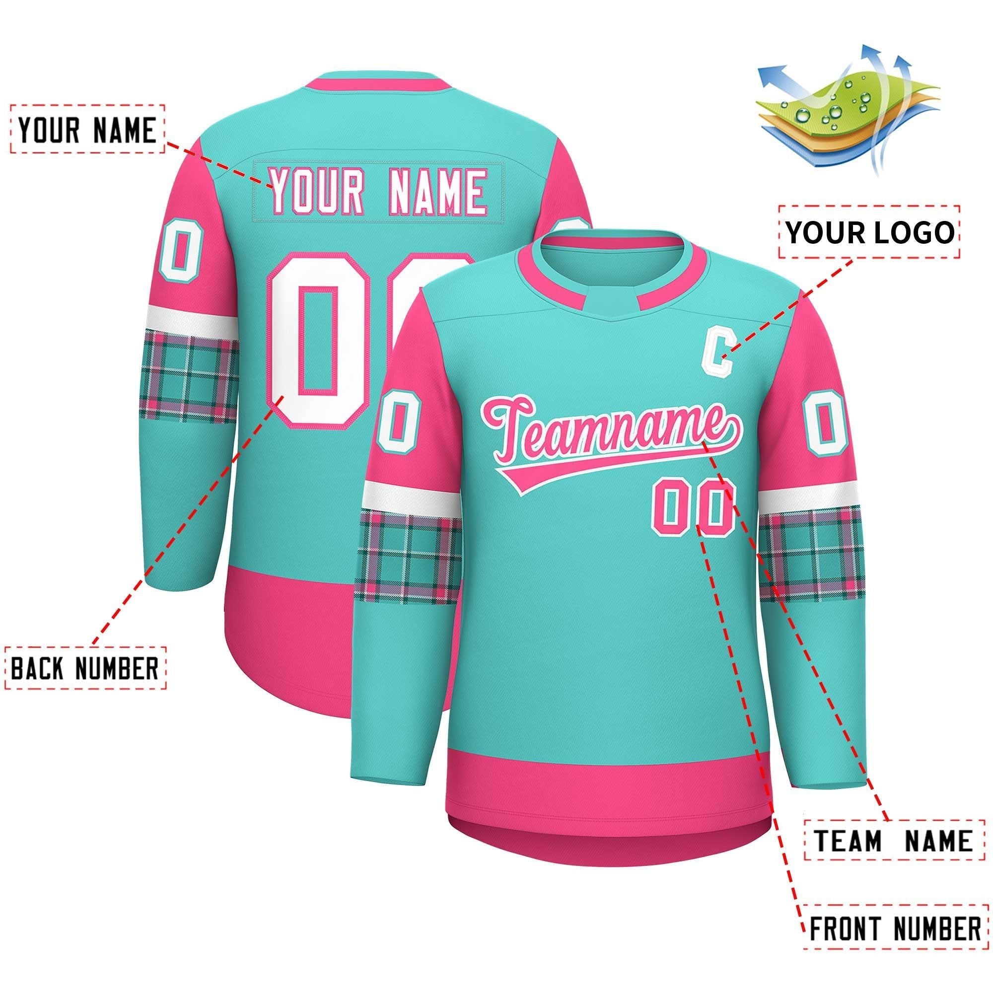 Custom Bright Green Pink Personalized Raglan Sleeves Round-Neck Hockey Jersey | KXKSHOP