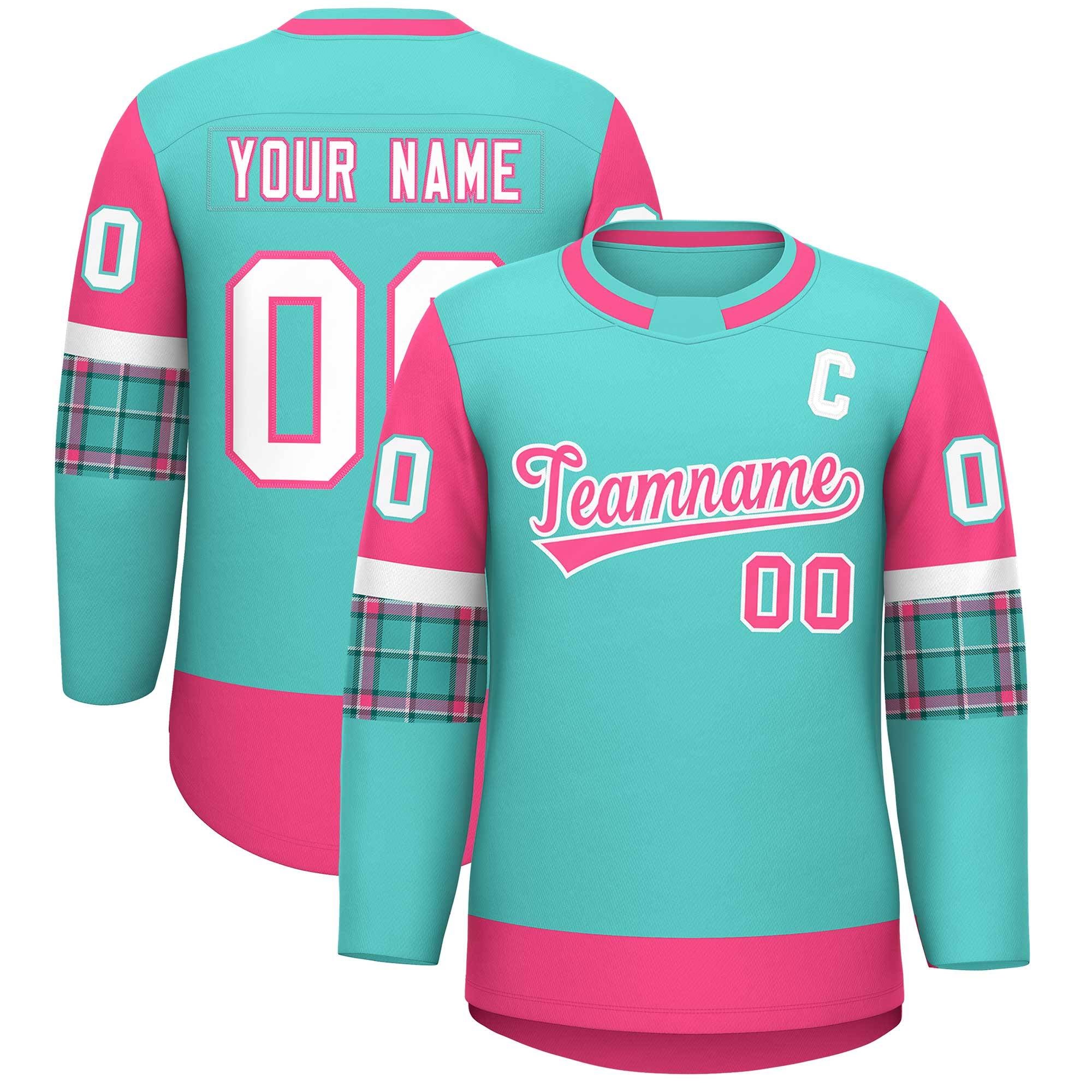 Custom Bright Green Pink Personalized Raglan Sleeves Round-Neck Hockey Jersey | KXKSHOP
