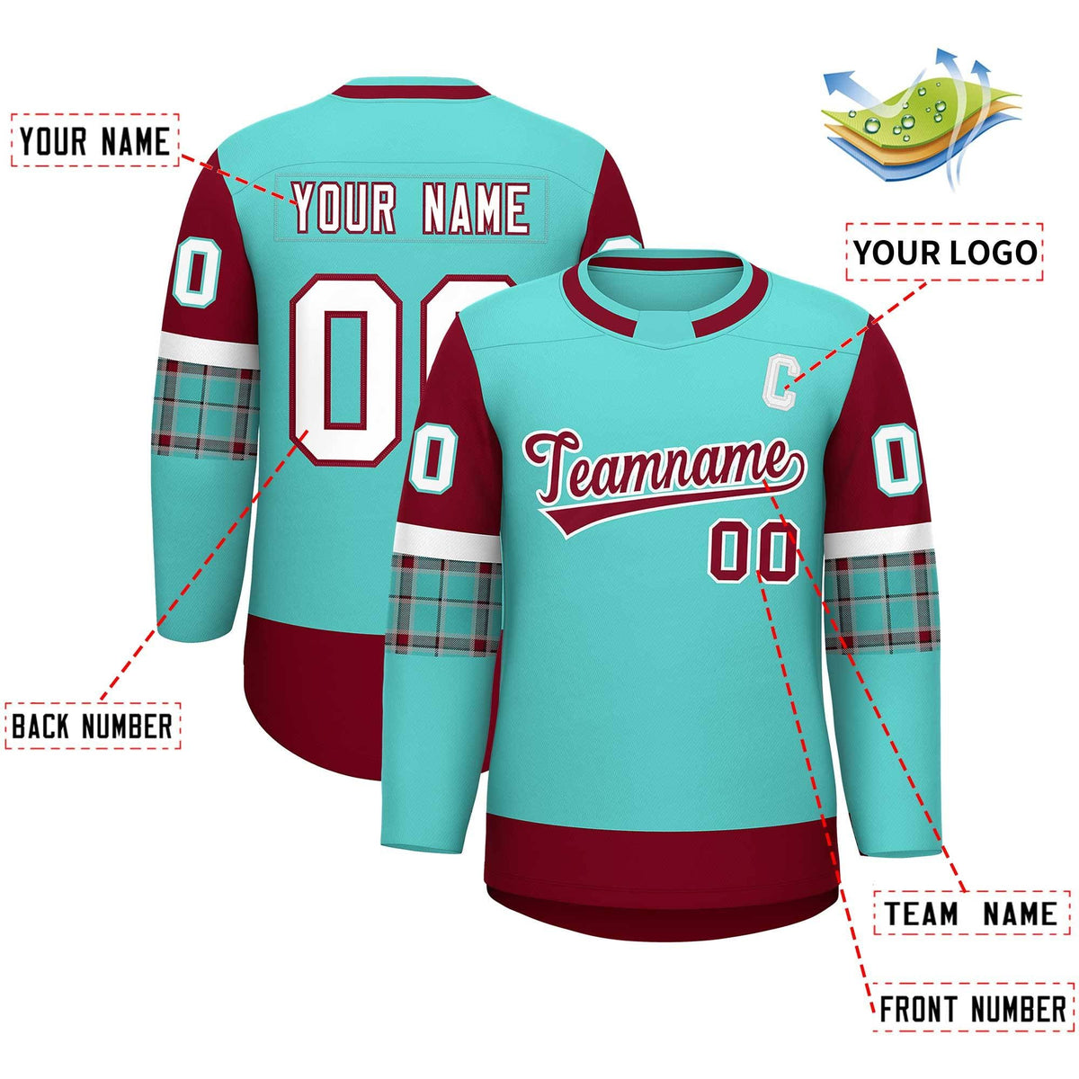 Custom Bright Green Crimson Personalized Raglan Sleeves Round-Neck Hockey Jersey | KXKSHOP
